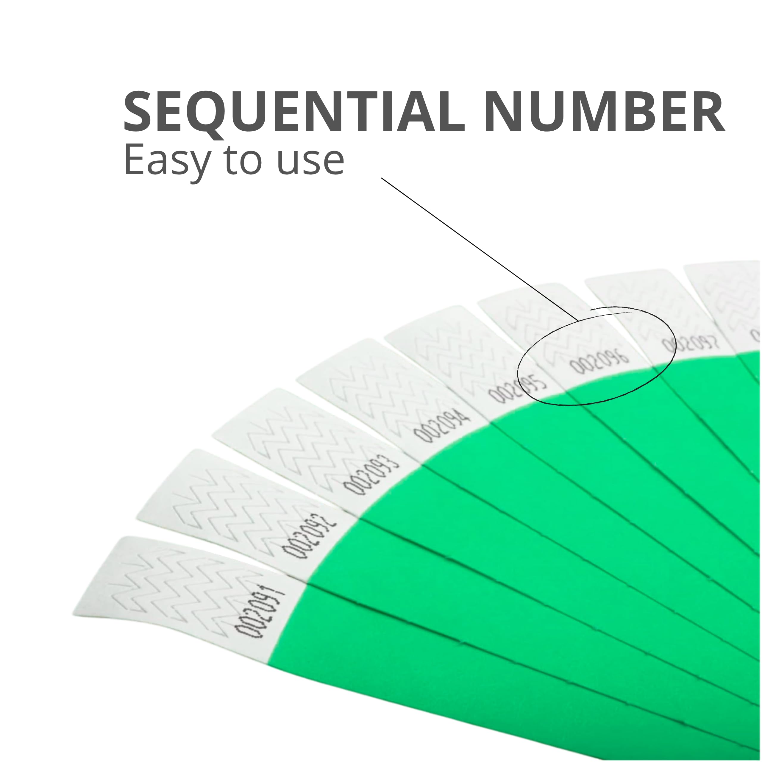 Pack Pulseras de Papel Tyvek® Lisas para Control de Acceso y Eventos. Pulseras Identificativas de Colores Numeradas y Resistentes al Agua con Cierre de Seguridad (1000, Verde)