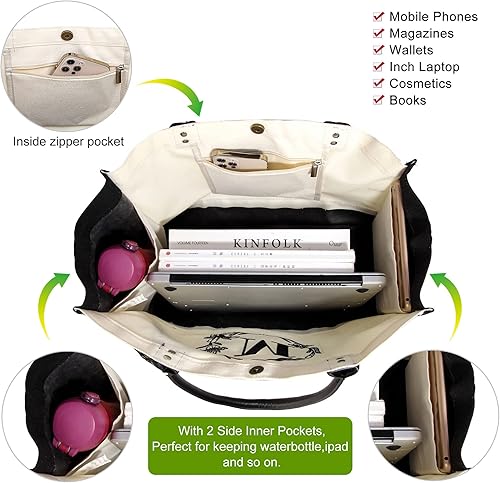 Miniatura 5 de BeeGreen Bolsas de lona con iniciales, regalo de cumpleaños personalizado para mujer, monograma bordado con mango de cuero