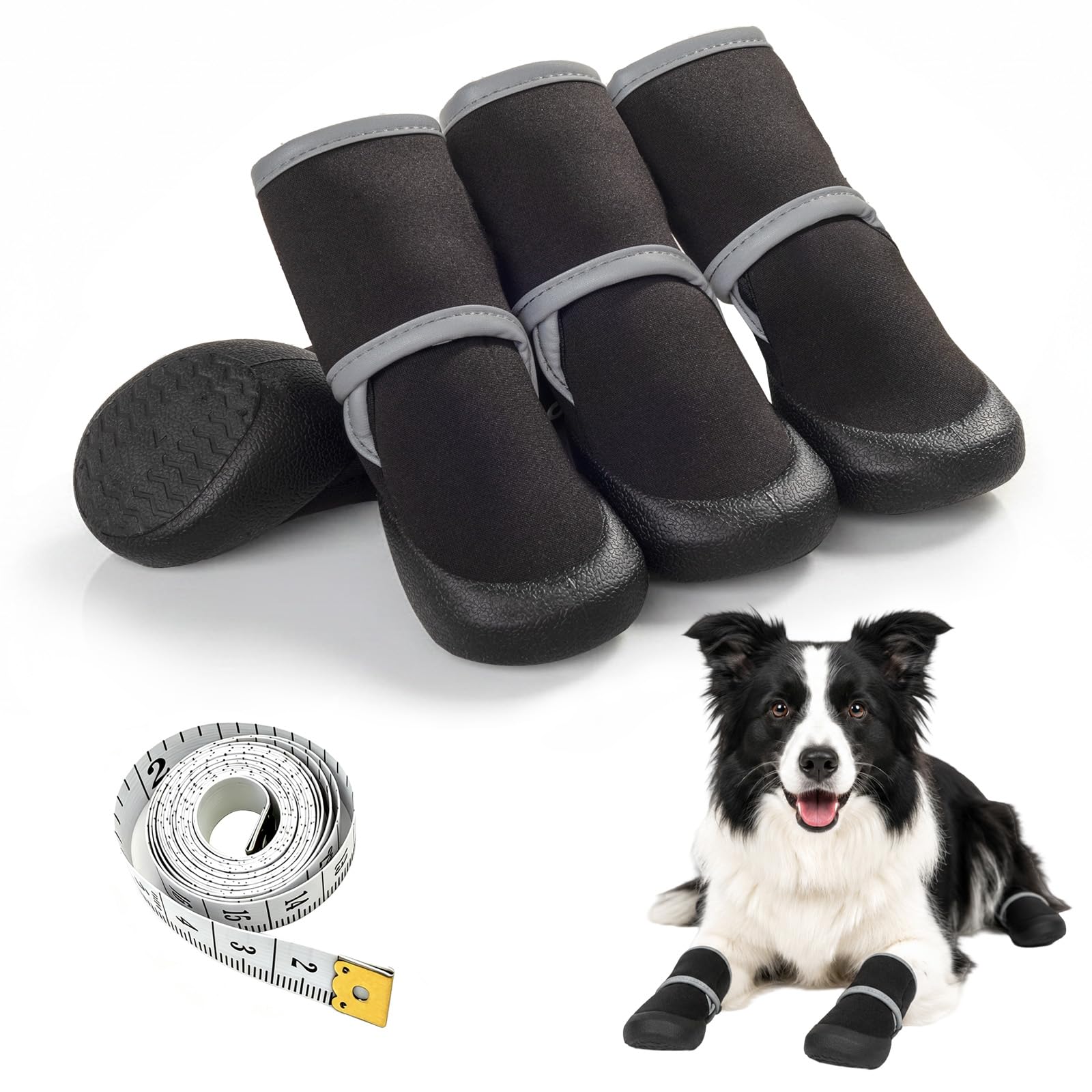 Photo 1 of Puspaw Dog Boots, Size 4, Black (4-Pack)