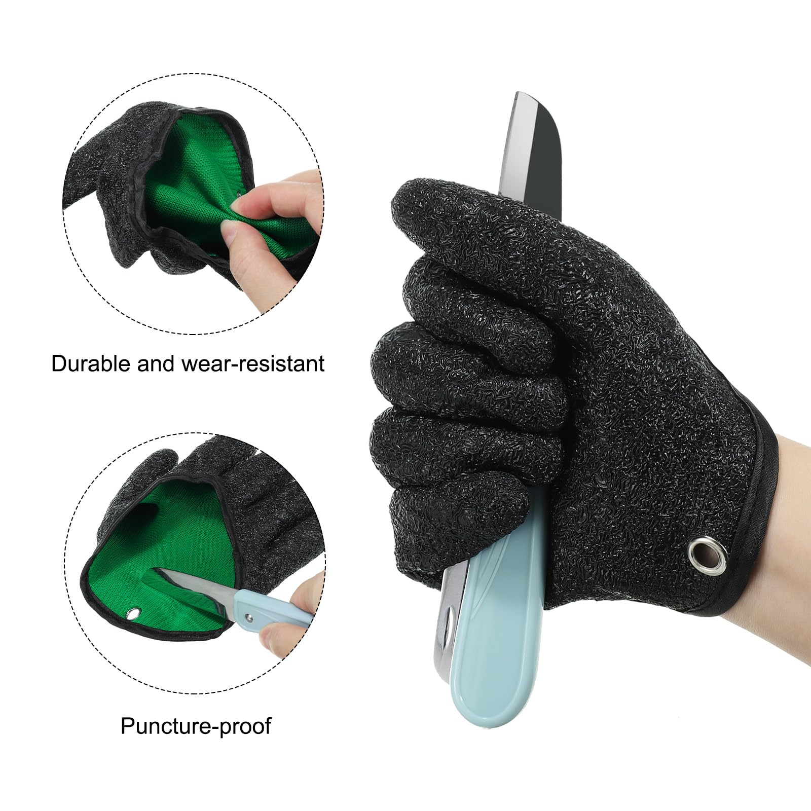 PATIKIL Fishing Gloves With Alloy Magnet Release Towel 1 Pair Fisherman Professional Catch Fish Gloves Non-Slip Puncture Resistant Glove for Handling Catching Cleaning Black - Image 4