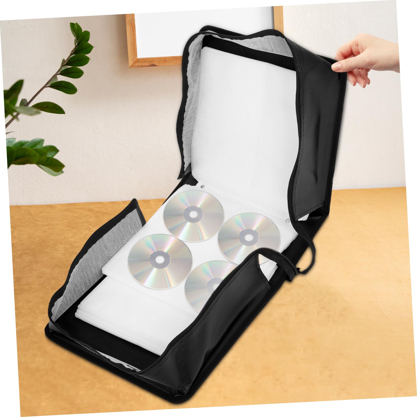 Hemobllo Porta CD e Dvd in Pu con Maniglia Custodia da Viaggio per Auto e Casa Organizer con Cinturino da Polso per Protezione Dischi e Piccoli Oggetti