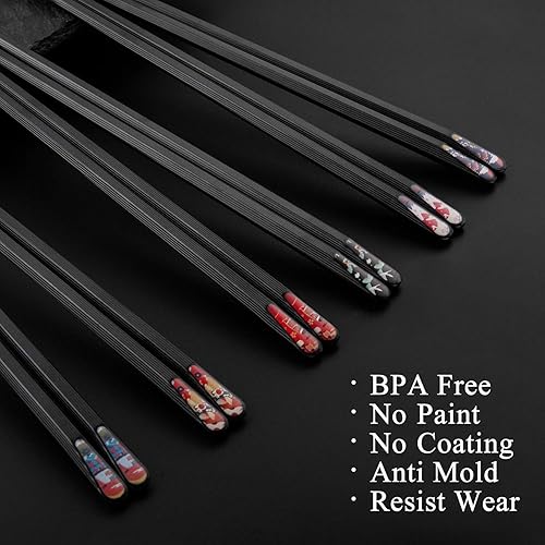 Miniatura 2 de SUPJOYES 6 pares de palillos de fibra de vidrio, palillos japoneses reutilizables, aptos para lavavajillas, antideslizantes, paquete múltiple, 9.5