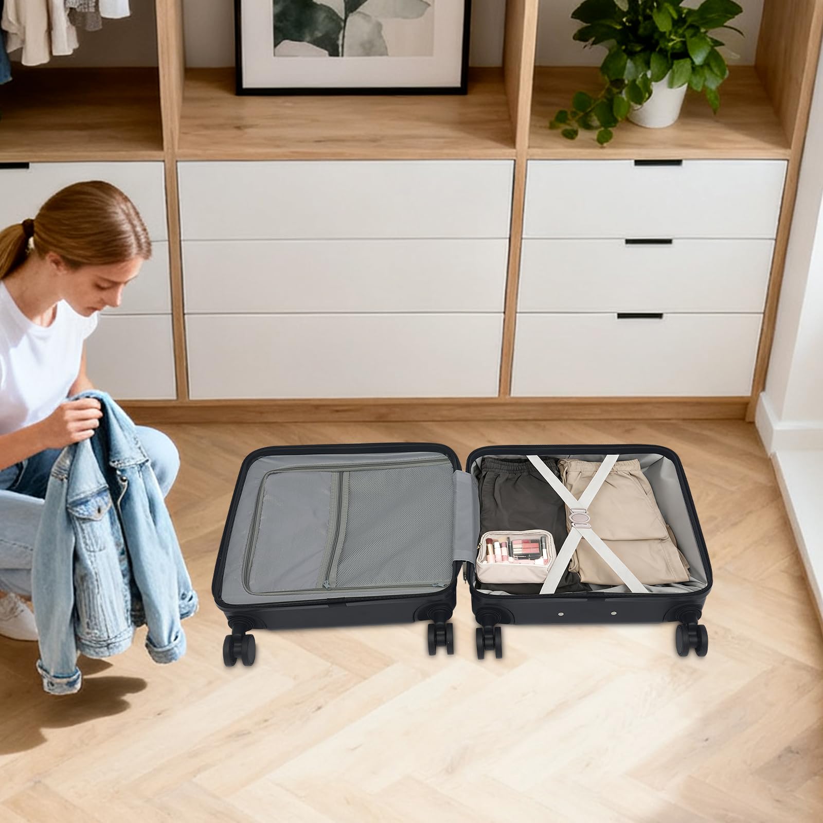Maleta de mano para negocios de 18 pulgadas con compartimento para laptop, maleta con ruedas y cerradura de combinación, puerto USB, compartimento frontal de 180°, maleta de piloto para viaje