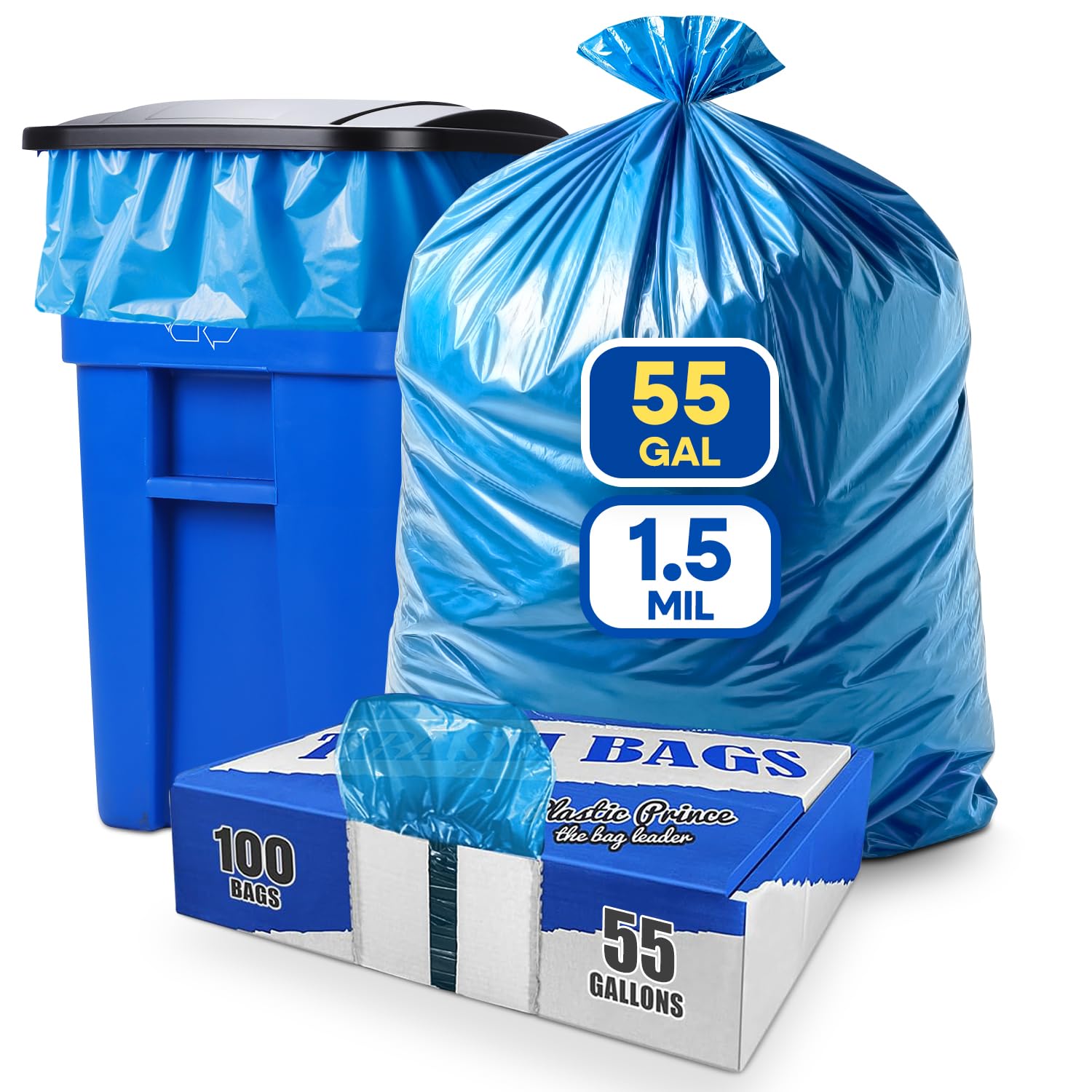 Amazon.com: PLASTIC PRINCE 55-60 Gallon Trash Bags Heavy Duty 1.5