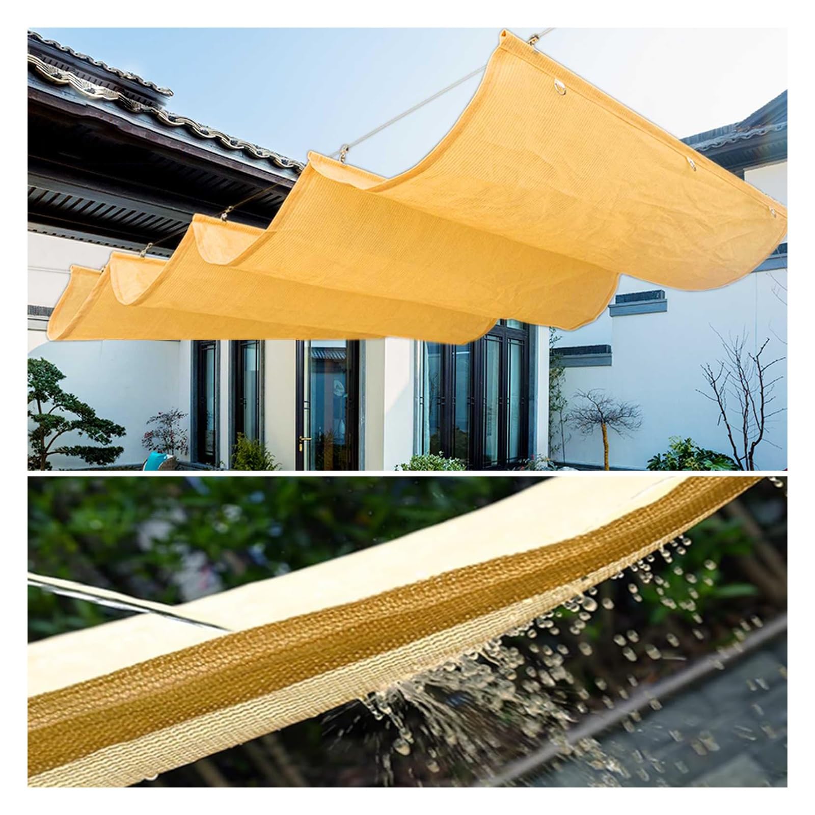 Voile d'ombrage rétractable haut de gamme avec fixations pour cour chic