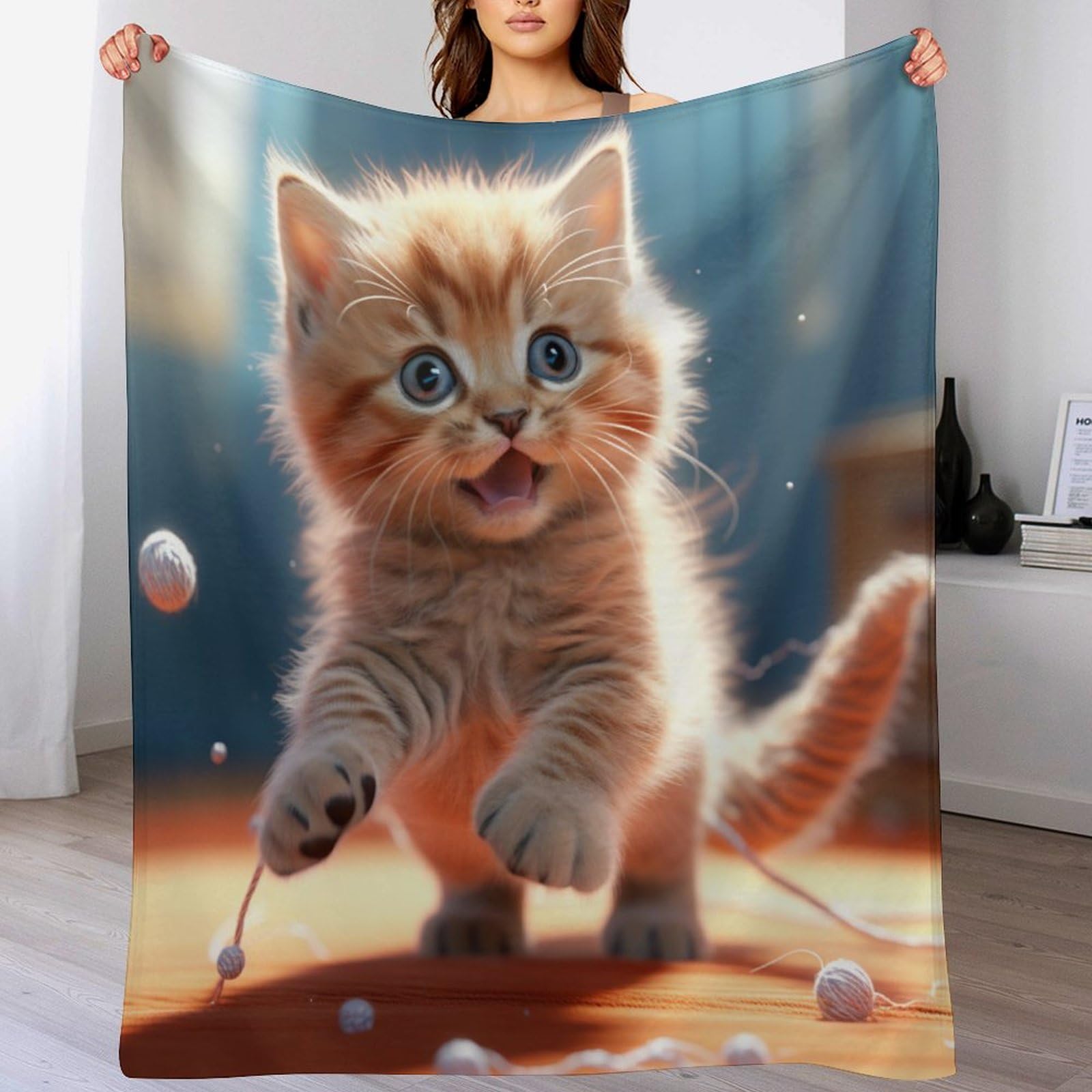 Couverture chaude chat mignon lavable idéale contre les soirées fraîches