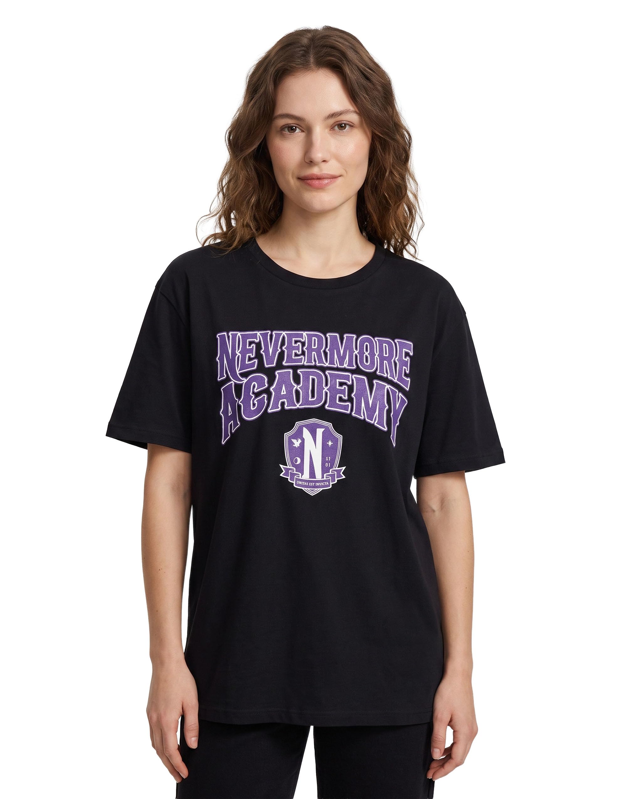 Wednesday Women's Nevermore Academy T-Shirt | & Teens Addams Umbrella Distressed Graphic Tee In Black | Netflix Series Merchandise Adults & Girls Short Sleeve Top | The Addams Family Apparel Gift