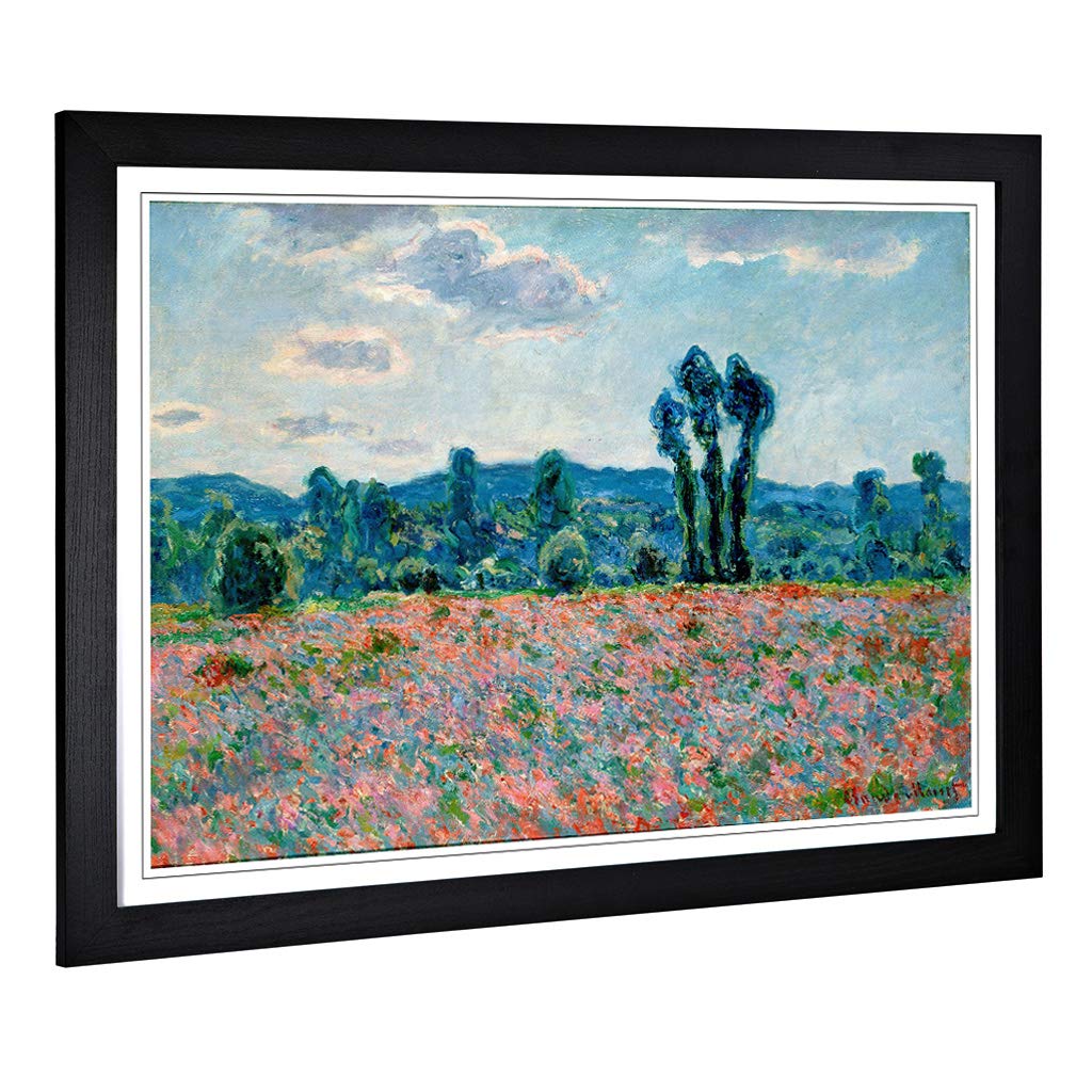 Big Box Art Framed Print of Claude Monet Poppy Field in Giverny Design | Wall Art Picture | Home Decor for Kitchen, Living Room, Bedroom, Hallway, Black, A2 / 24.5x18 Inch / 62x45cm