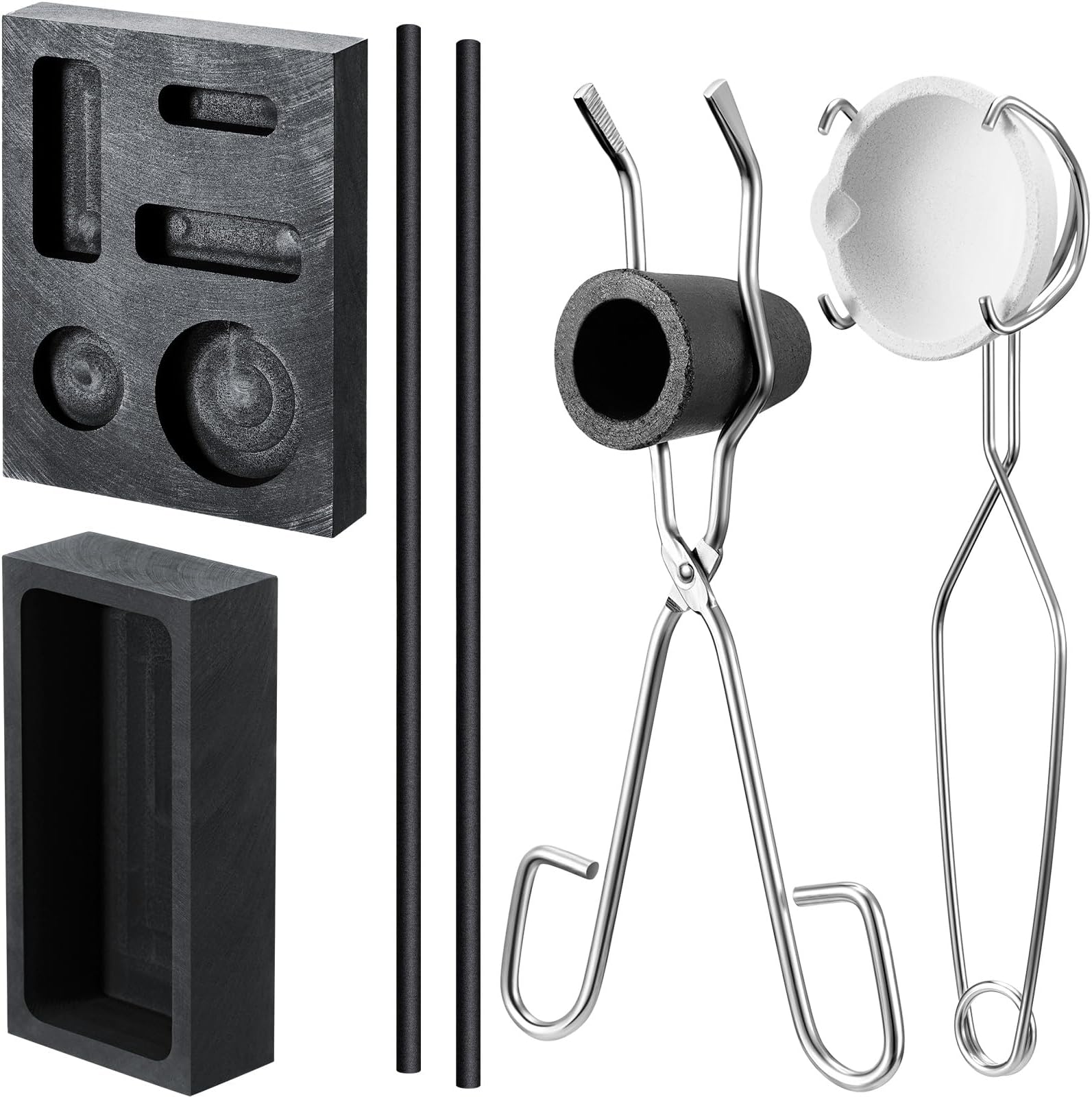 8 Pcs Torch Melting Casting Kit Clay Graphite Crucible Set Includes Crucible Tongs Gold Silver and Copper Ingot Mold Stir Rod for Metal Foundry Refining Jewelry Tool
