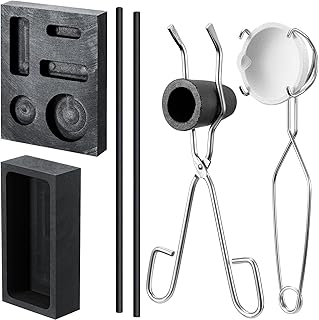 Rossesay 8 Pcs Torch Melting Casting Kit Clay Graphite Crucible Set Includes Crucible Tongs Gold Silver and Copper Ingot Mold Stir Rod for Metal Foundry Refining Jewelry Tool