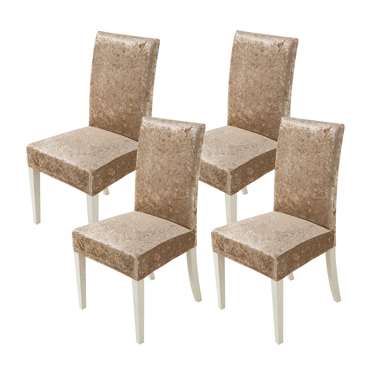 MIULEE Fundas Sillas de Comedor Ajustables Terciopelo Elástica Funda para Decoración Asiento Silla Pack 4 Fundas para Cubrir Sillas Champán Adecuado para Comedor, Sala de Estar, Oficina, Banquete