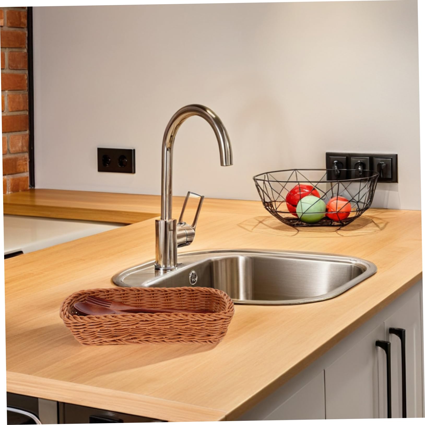 Cabilock Bandejas De Cubiertos Cesta Cubertería Contenedor Imitación Ratán Tejido Cesta Cubertería Almacenamiento para Cocina U Hogar Organizador Vajilla