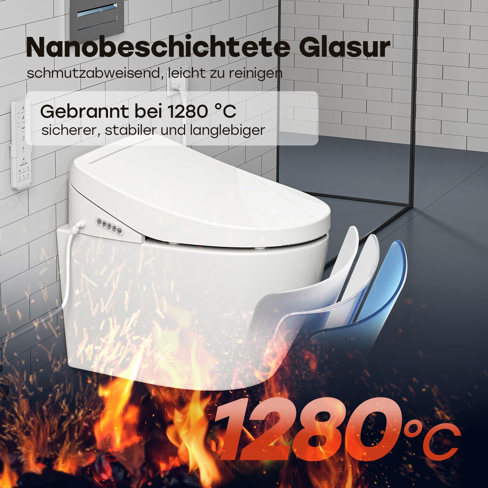 HOROW Wand WC Spülrandlos Set mit Intelligenter Toilettensitz O-form | Komplettpaket für keine Auswahlschwierigkeiten, Dusch WC Sitz mit umfassender Ausstattung, Hänge WC mit starker Spülkraft