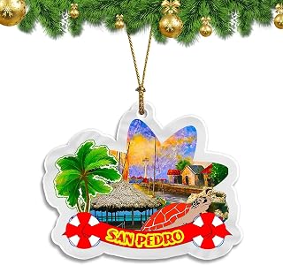 Belize San Pedro Christmas Ornament Transparent Acrylic Double Sided Tree Decoration Pendant Travel Souvenir Tourist Collection Personalized Car Backpack Accessories -538