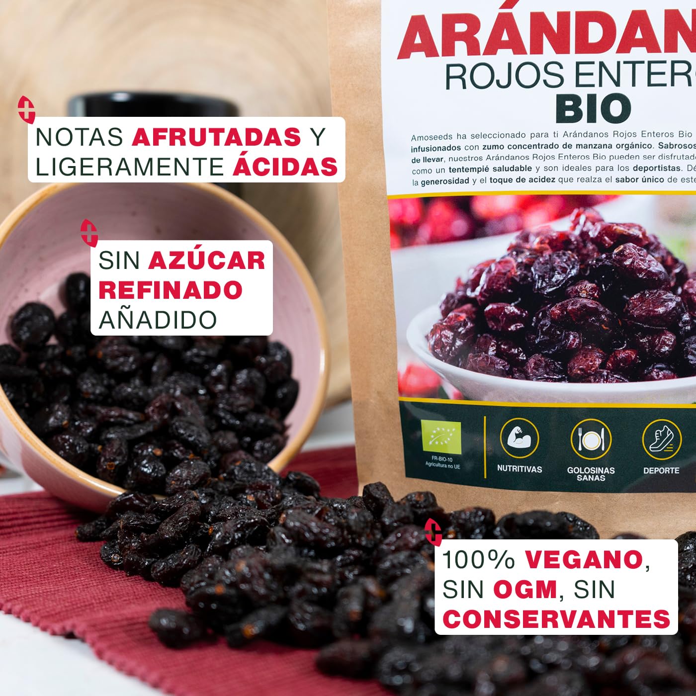 Arándanos Rojos Enteros BIO 1KG | Sin Azúcares Añadidos, Deshidratados | Endulzado con zumo de manzana | Primera Calidad