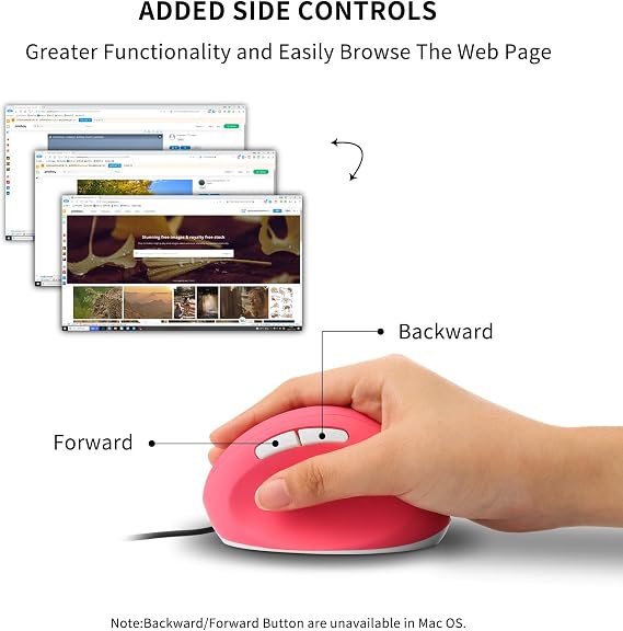 Sokelinn-six Kablolu Dikey Fare, Sağ El Ergonomik Oyun Faresi 800 1200 1600 DPI Ayarlanabilir USB Optik Bilek Sağlıklı Fareler Laptop PC Bilgisayar için (Pembe)