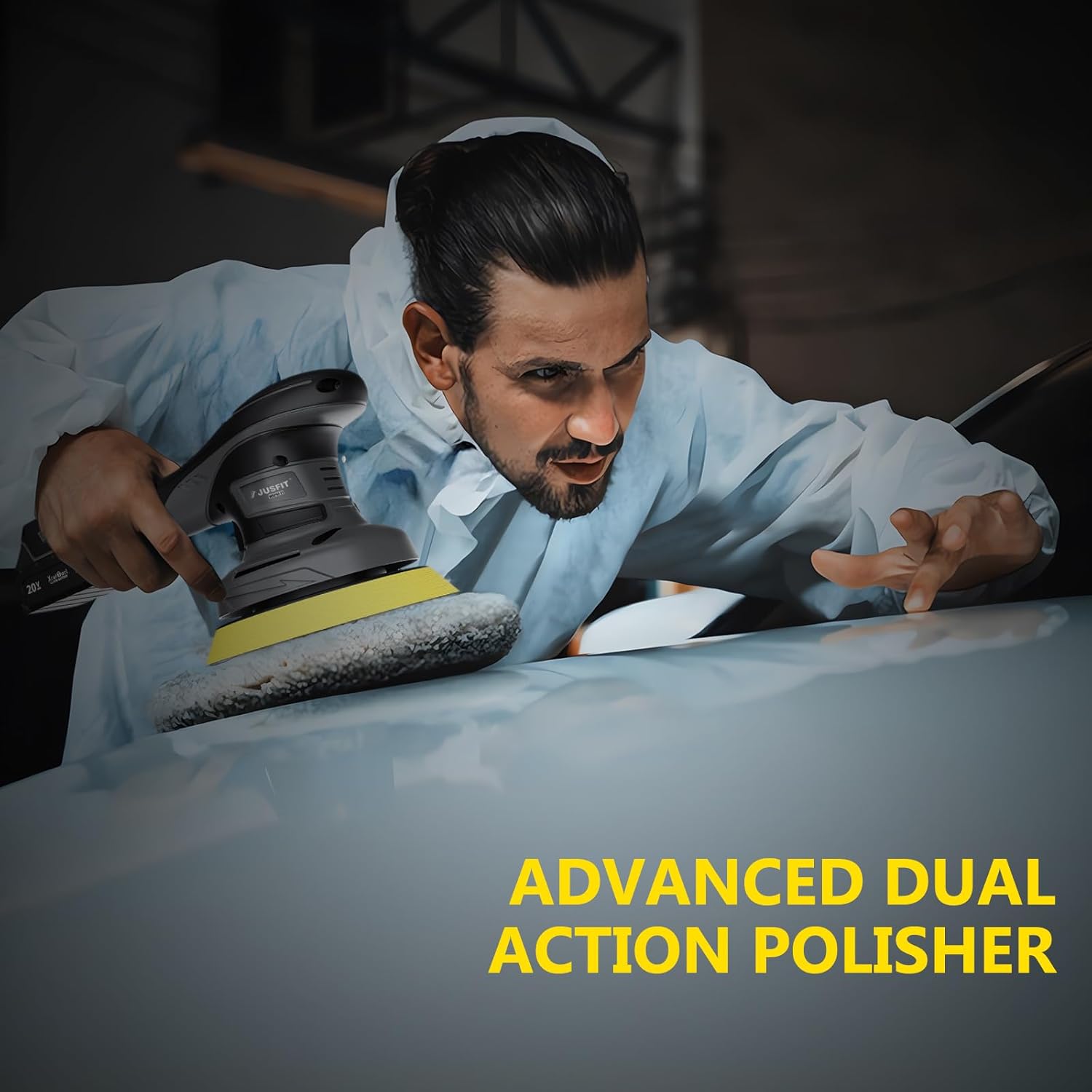 JUSFIT Cordless Car Buffer Polisher kit, 2x 2000mAh 20V Batteries, 6-Speed Brushless Motor, 6-Inch Pad, 3.0LB Lightweight, Dual Action Random Orbital, Car Detailing, Boat, Wood & Furniture - Image 7