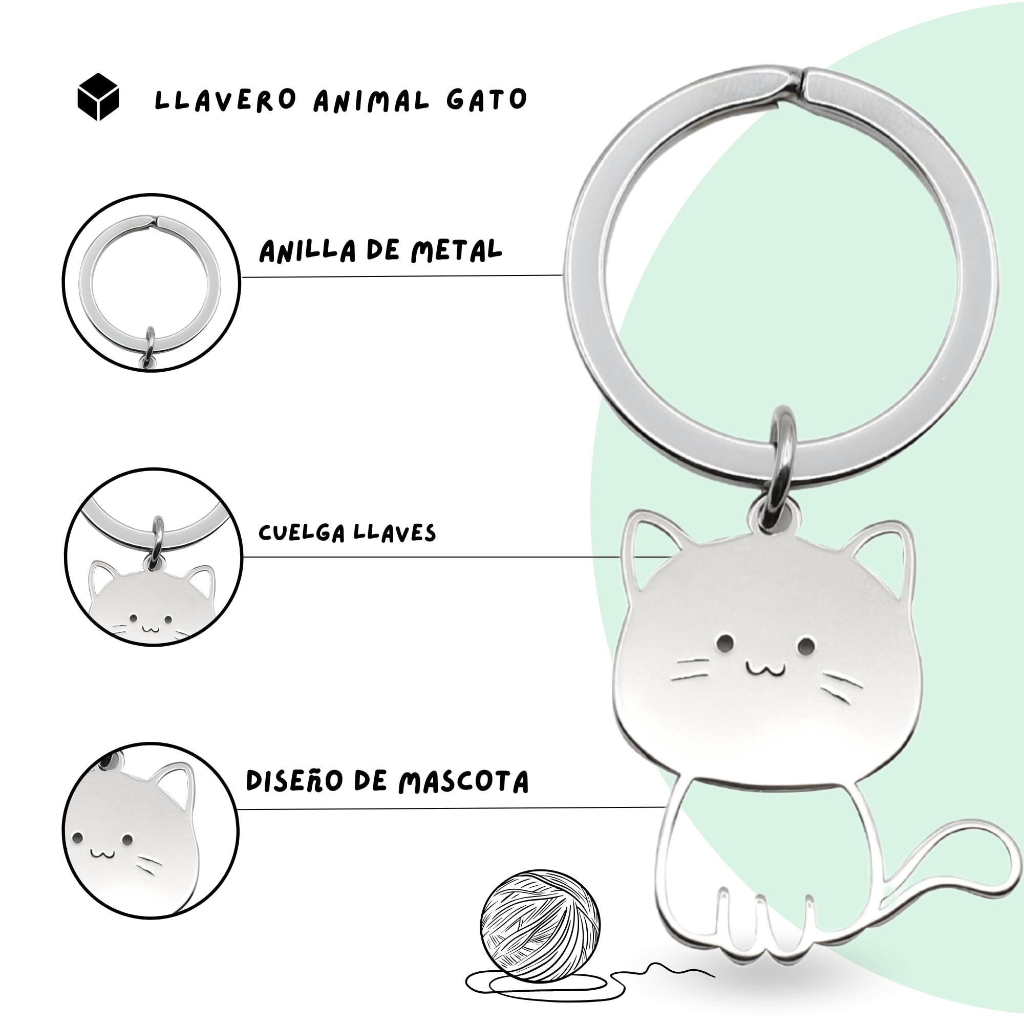 Llavero metálico gato 3 cm Acabado brillante