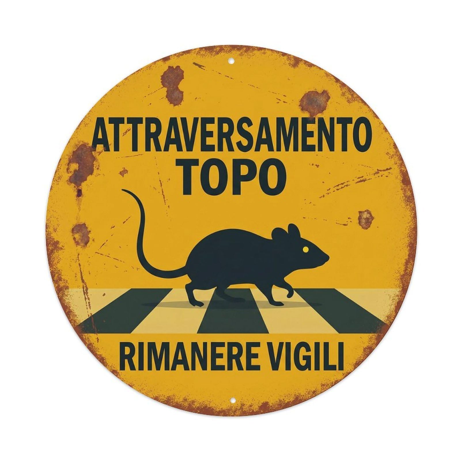 Mouse Crossing Rimanere Vigili Aged Metal Tin Sign