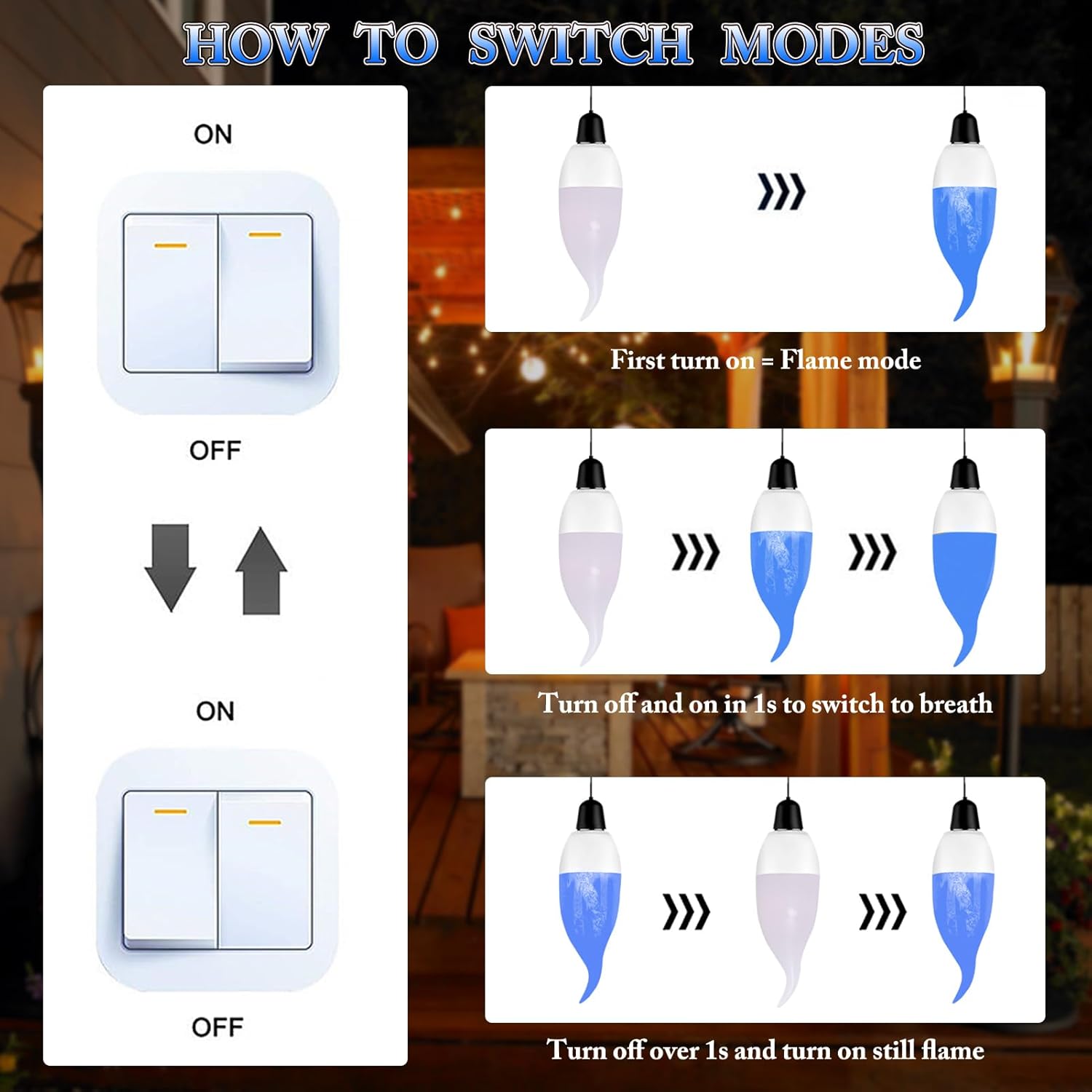 E12 LED Flickering Candelabra Flame Effect Light Bulbs - 3 Modes Flicker Chandelier Candle Fire Lantern Effect Type B Base Small Lights Bulbs for Outdoor Halloween Holiday Decorations (Blue 6 Pack)