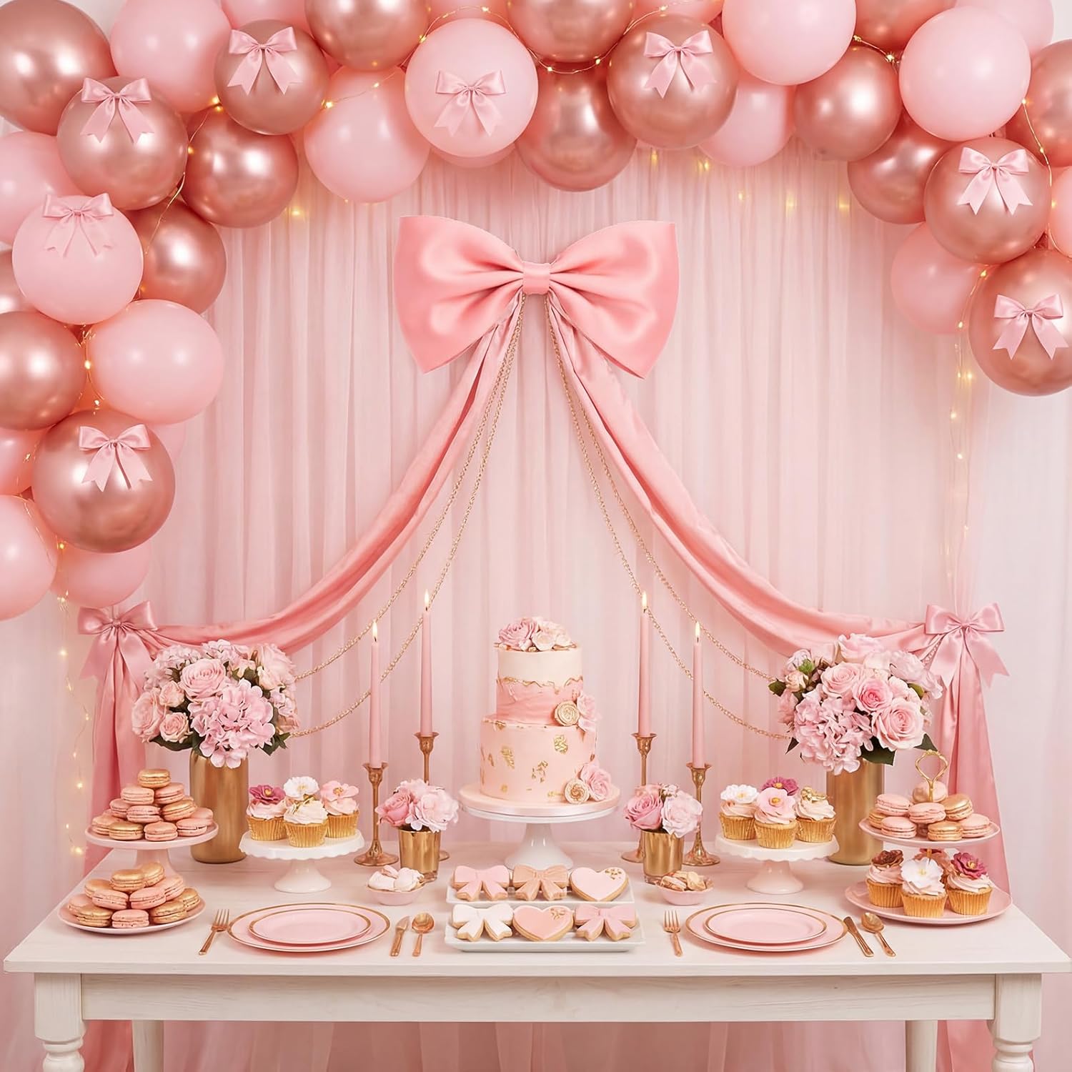 Crowye 13 Pcs Large Pink Bow Decor Set Include 71 x 20 Giant Coquette Bow Decorative Satin Ribbon Tie and 12 Pcs 6" Small Pink Bows with Hanging Ring for Wedding Birthday Party Baby Shower Room Decor