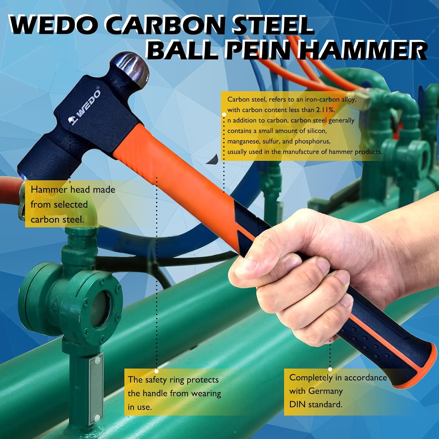 WEDO Ball Pein Hammer - 2.5LB,High Carbon Steel,Anti-Slip Handle,Ball Peen Hammer for Construction, Gardening,Yard Work