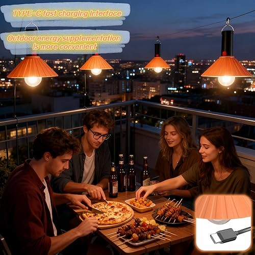 Miniatura 3 de Luz LED recargable para campamento, 3000 K blanco cálido, 3 modos de brillo, IPX6 impermeable, carga USB-C, gancho desmontable, luz portátil para