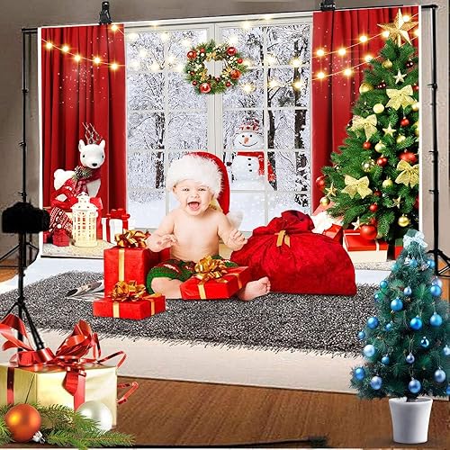 Miniatura 5 de Fondo de fotografía de Navidad, ventana de piso de invierno, fondo de árbol de Navidad, regalos de Año Nuevo, decoración de fiesta de Año Nuevo,