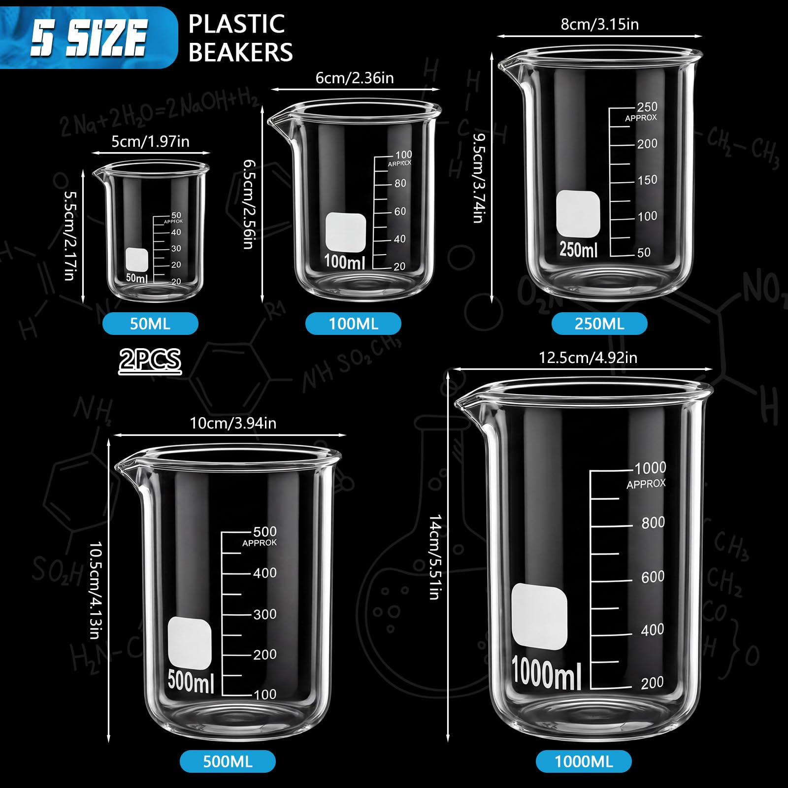 Tellegloww 31-teiliges Laborglaswaage-Set: 1 kg x 0,1 g Digitalwaage, 6 Messzylinder, 6 Becher-Set, 6 Glaspipetten, 6 Rührstäbe, 6 Messbecher für Labor, Wissenschaft, Chemie