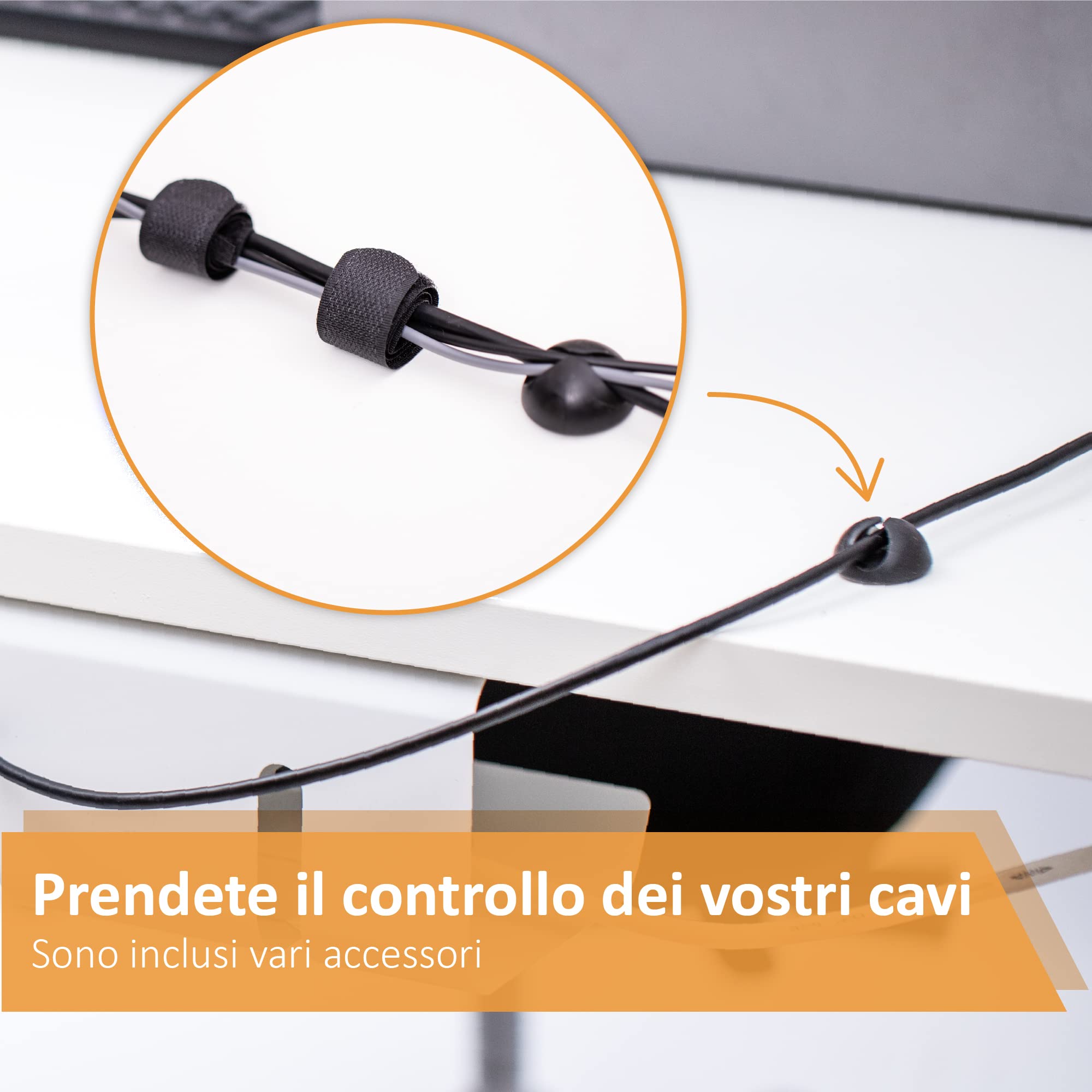 Raccogli Cavi Scrivania – Canalina Passacavi sotto Scrivania Cable Management – Organizer Portacavi Ufficio - Nascondi Cavi sotto Tavolo – 2 Scatole Porta Cavi - Verniciatura a Polvere Bianco