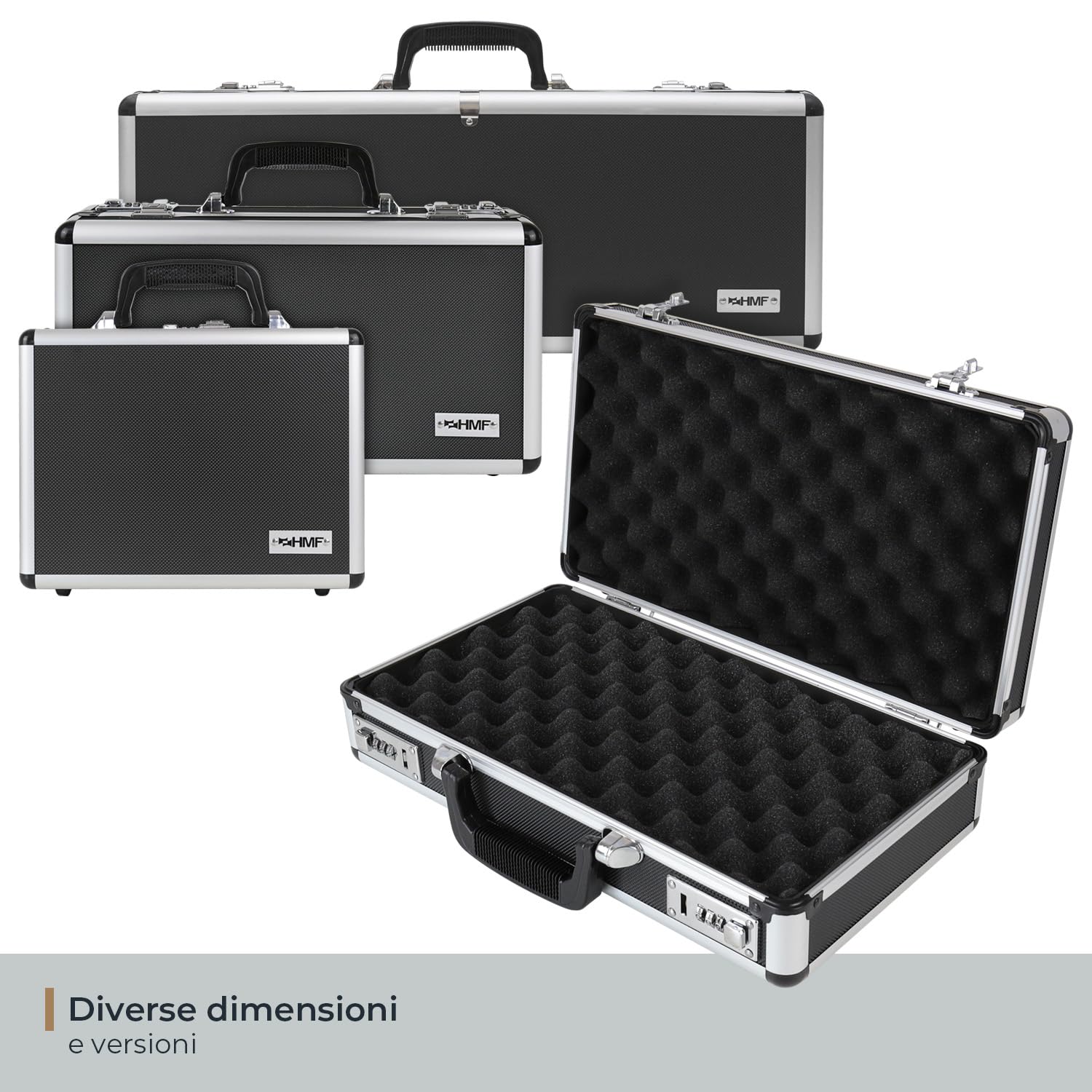 HMF 14403-02 Custodia per Pistole in Alluminio con Serratura a Combinazione | 42 x 26 x 12 cm | Nero