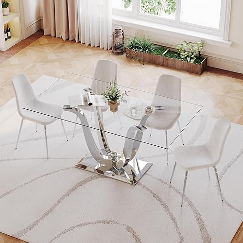 Miniatura 15 de Mesas de comedor redondas de 36 pulgadas, mesa de comedor moderna de cocina con base de metal cromado dorado, mesas de comedor redondas de vidrio