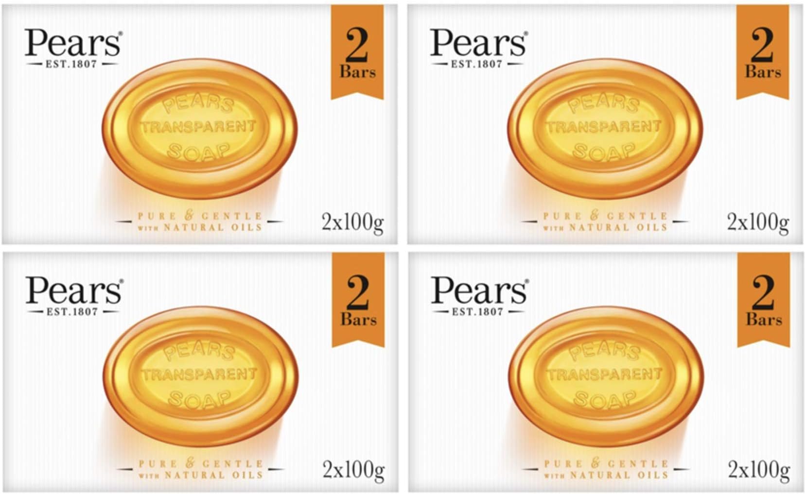 Pears Transparent Soap 2x100g, 4 pack (8 bars)