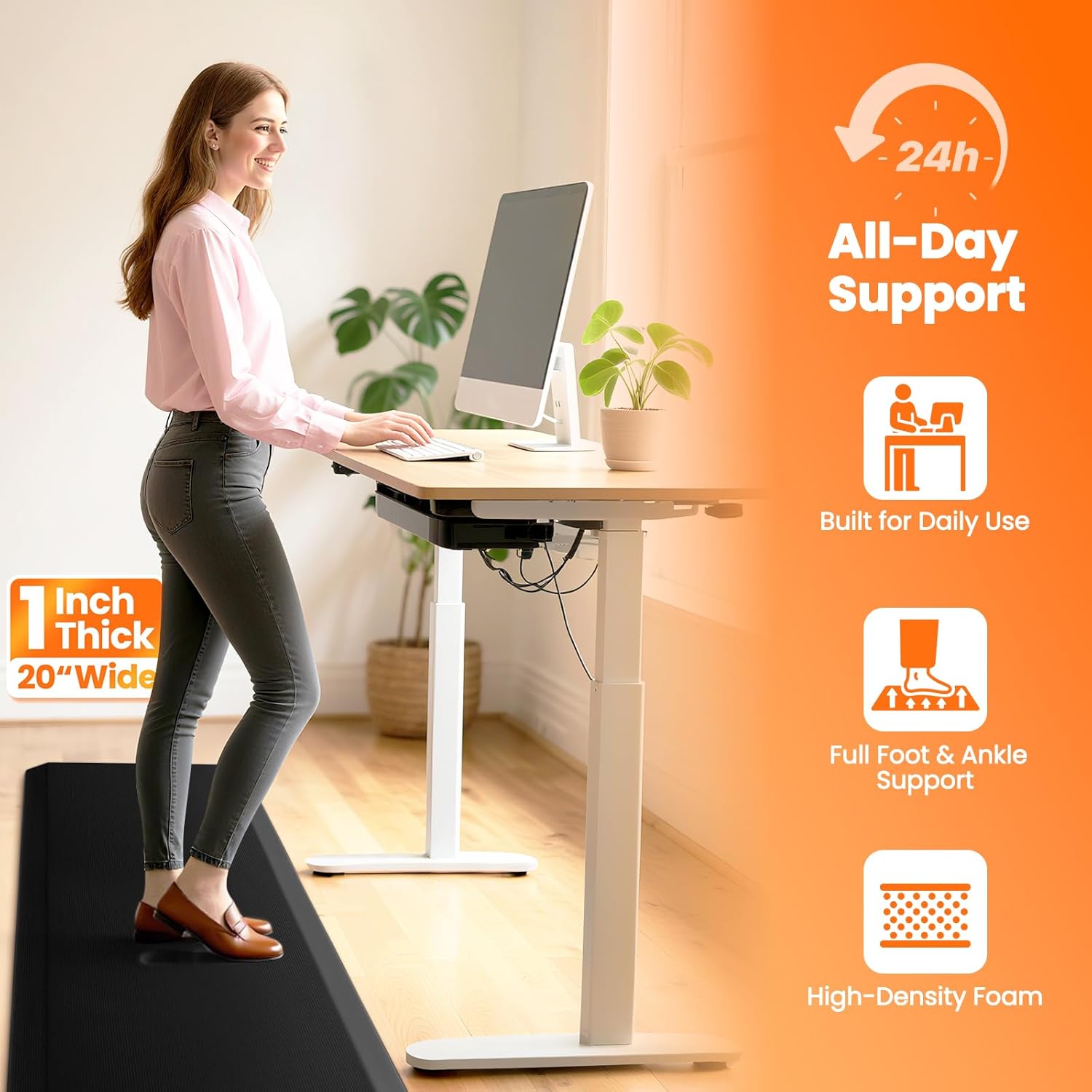 Kitchen Mats for Floor, 1 Inch Extra-Thick Kitchen Rugs, Non-Slip & Waterproof Standing Desk Mat, Comfort Anti Fatigue Mats for Kitchen Floor, Home, Sink, Office (20" X 72", Black)