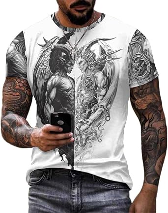 MARSVOVO Mens T-Shirts Vintage Y2K 3D Print Graphic Casual Breathable Cotton T-Shirt Fashion Spring Summer Daily Clothes