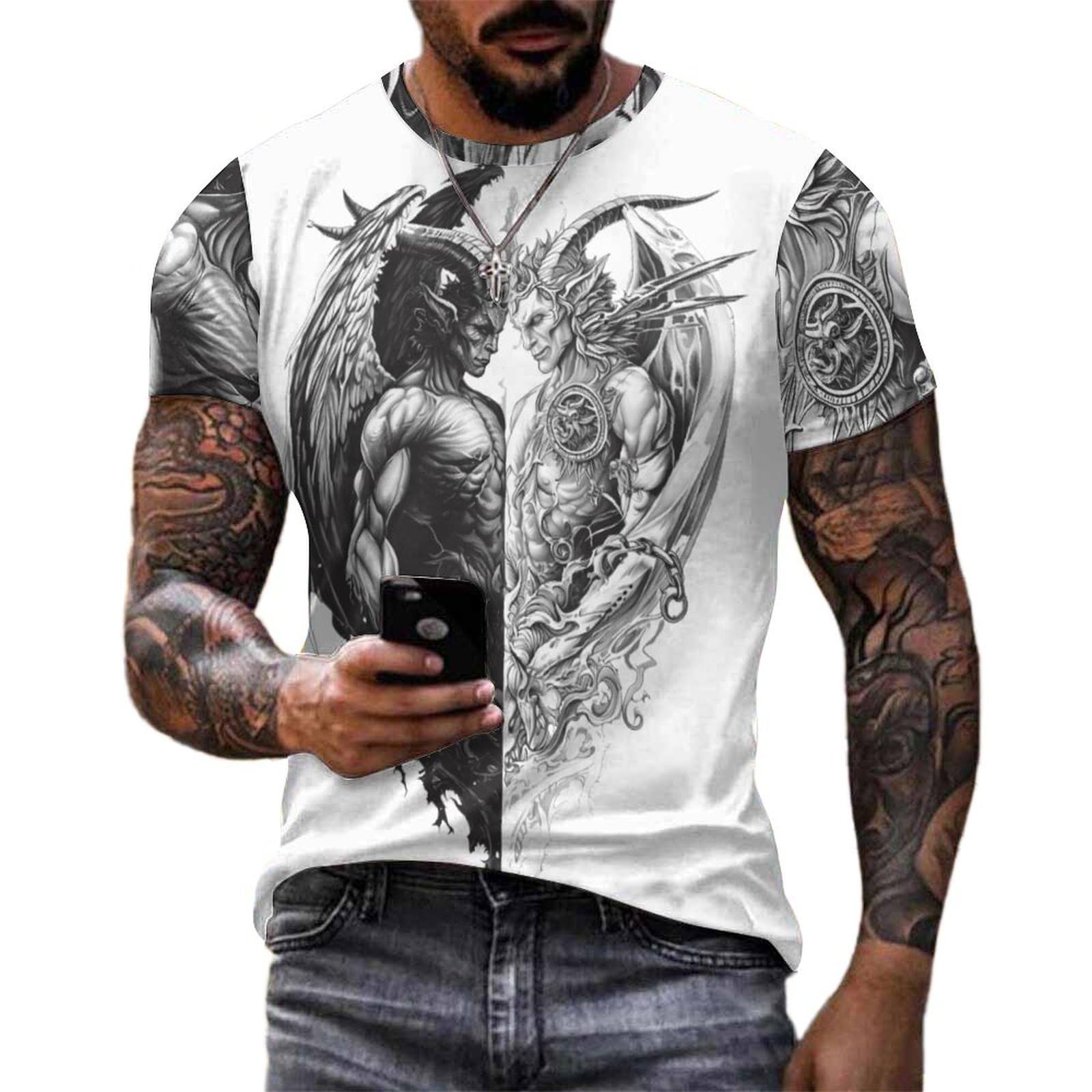 MARSVOVO Mens T-Shirts Vintage Y2K 3D Print Graphic Casual Breathable Cotton T-Shirt Fashion Spring Summer Daily Clothes