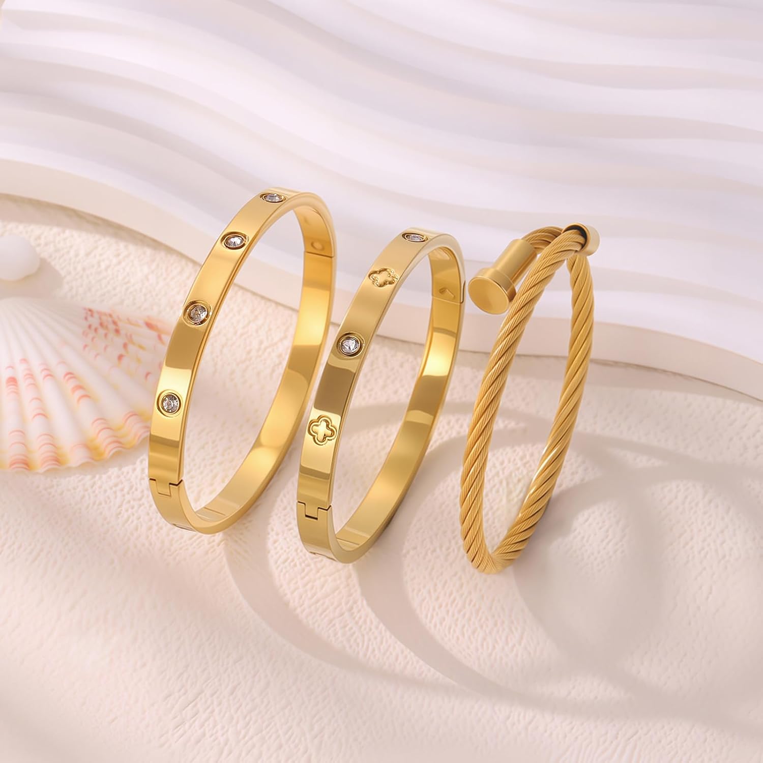 Gold Bracelets for Women Stackable Bangles Love & Friendship Stainless Steel Jewelry Valentines Day Gifts for Her - Image 7