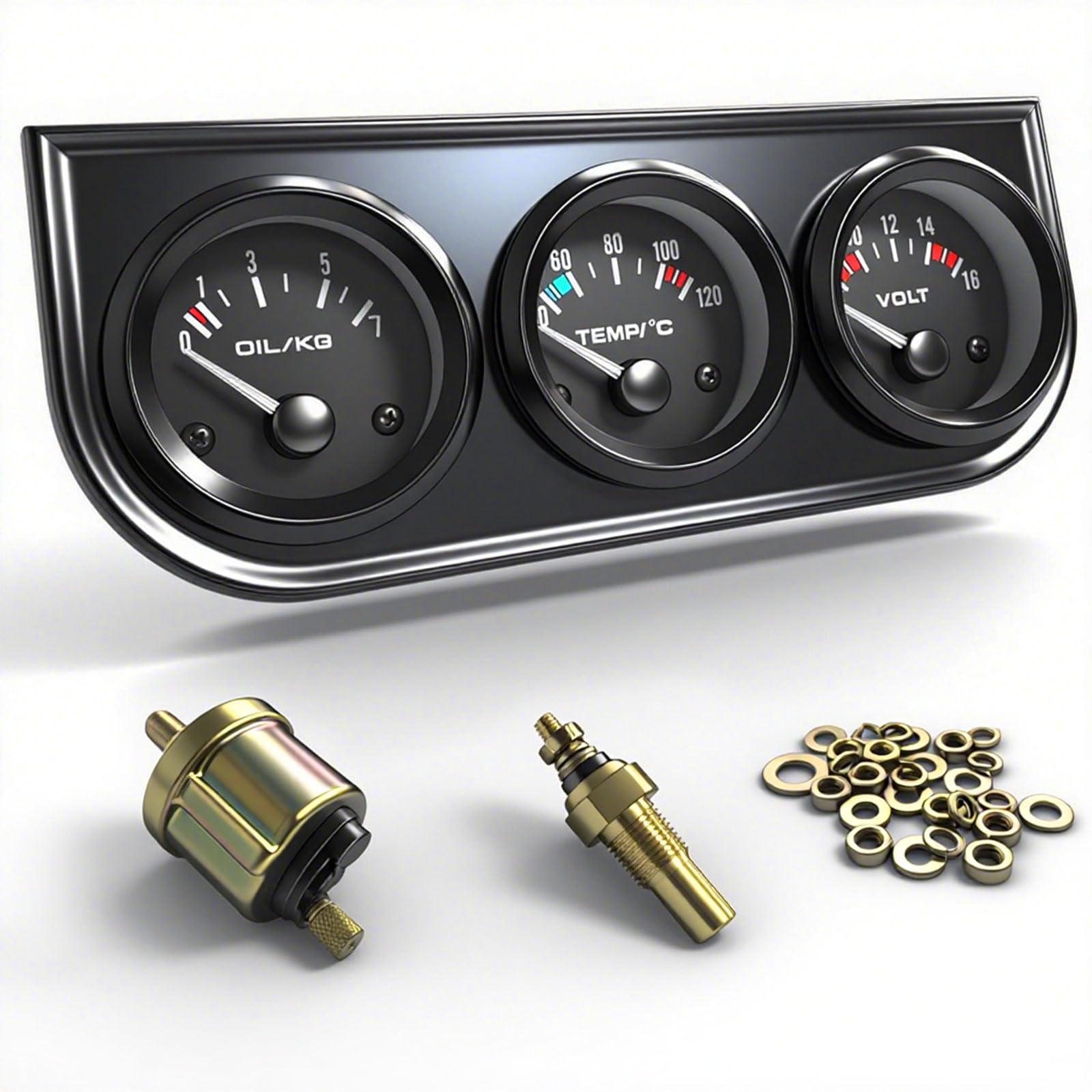 52mm 3 in 1 (Oil Press Gauge+Water Temp Gauge+Voltmeter) Triple Gauge Kit AUTO Gauge Meter（Black Console）for Cars/Trucks/Tractors/Marine Engines Meter