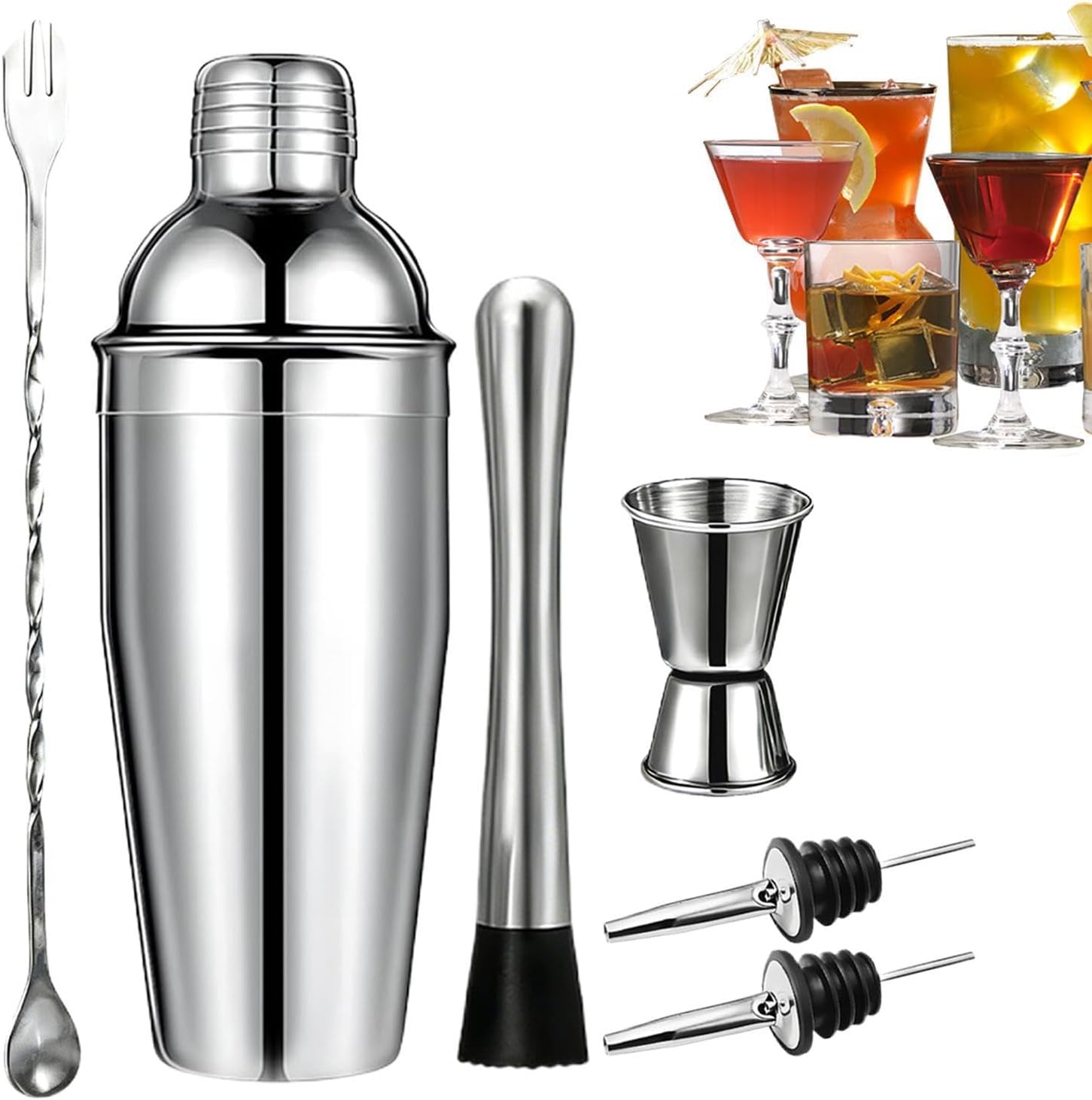 Bartender Set, Cocktail Shaker Kit, Drink Mixing Accessories | Drink Shaking Jigger Muddler, 5.8x23.5cm, Bartender Set, Cocktail Shaker, for Home Pub Pool Party Night