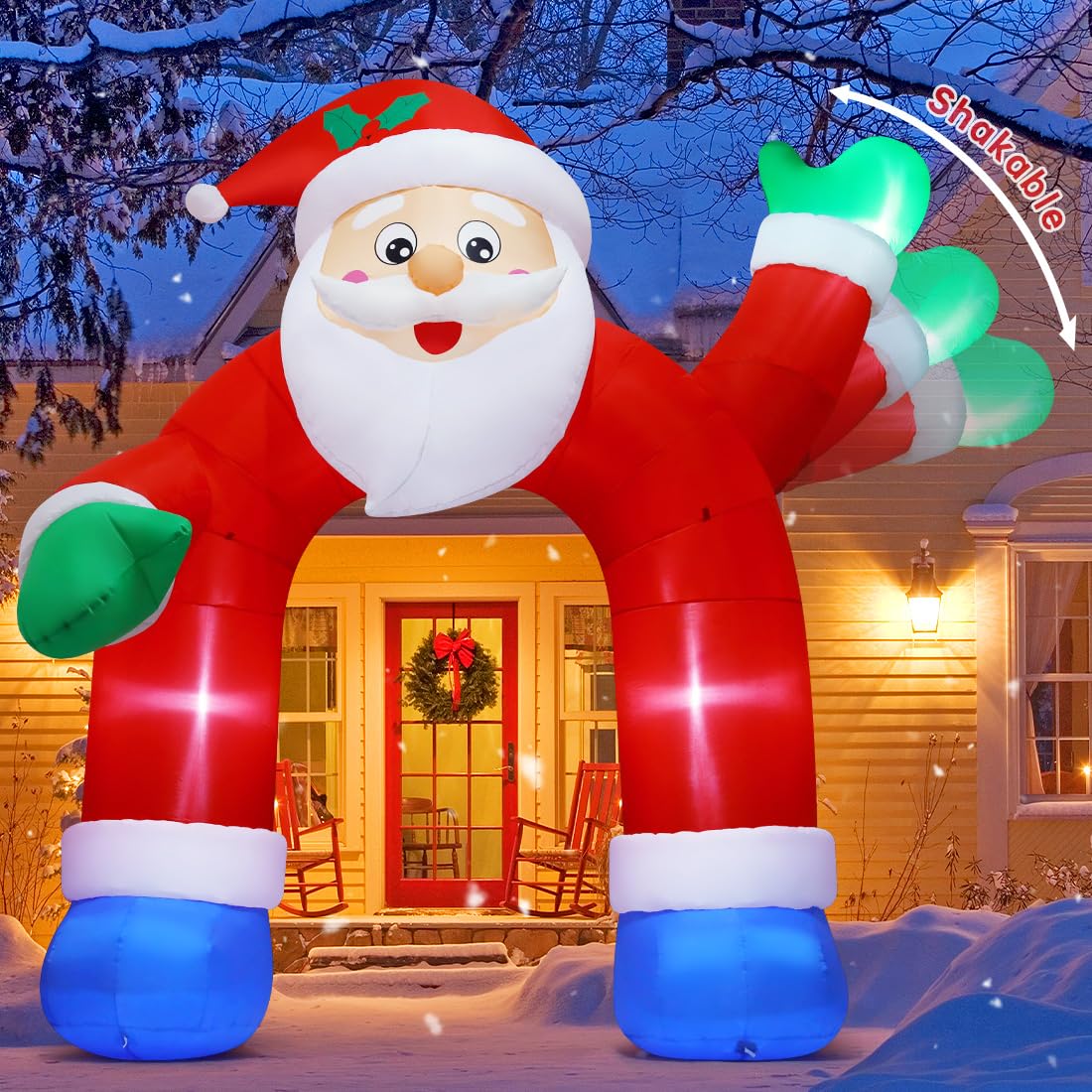 COMIN 11.8 FT Christmas Inflatables Santa Claus Arch Outdoor Decorations Shakable Hand Xmas Blow Up with Built-in LEDs for Party Yard Lawn Garden Indoor