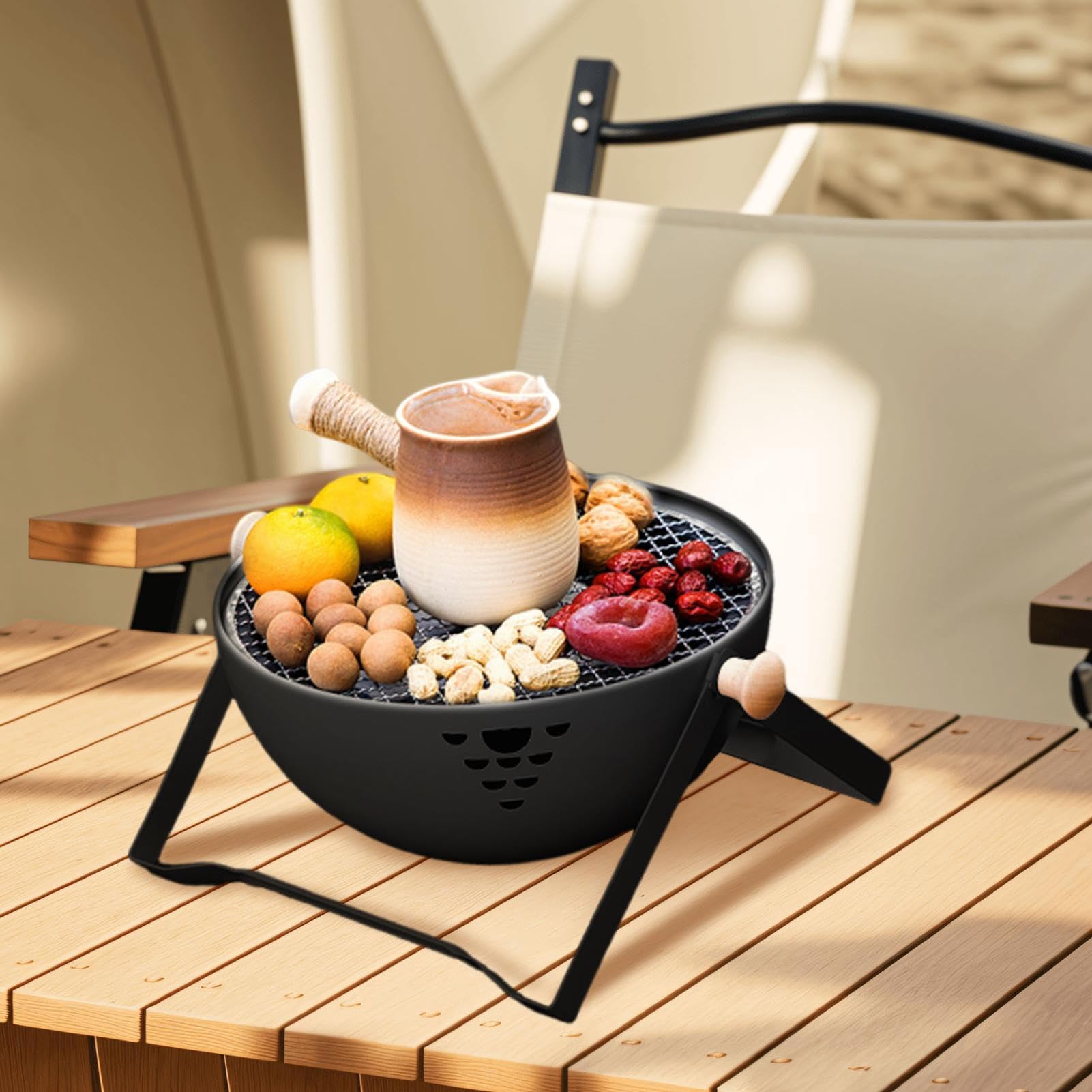 Barbecue portatile a carbonella | Fornello pieghevole per falò con manico resistente al calore, ideale per picnic in giardino e cottura all'aperto di carne e fonduta