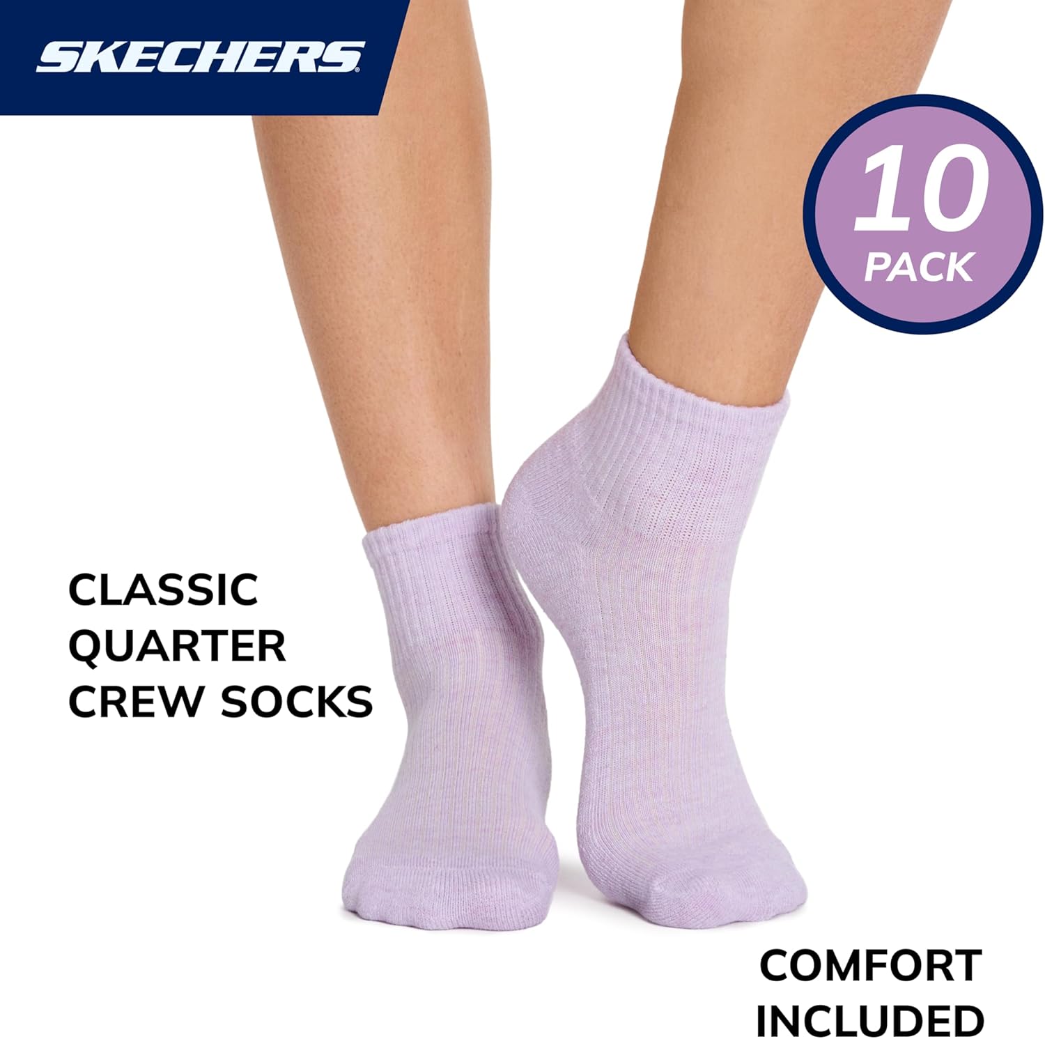 Skechers womens 10-pack Half Terry Classic Quarter Crew Socks, Comfort-fit & Cushioned Footbed - Image 3