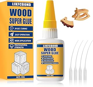 Wood Super Glue 30g, Liquid Clear Glue for Wood Fast-Drying, Instant Cyanoacrylate Adhesive Waterproof for Repair Woodworking, Crafts, Furniture, DIY(1.05oz)