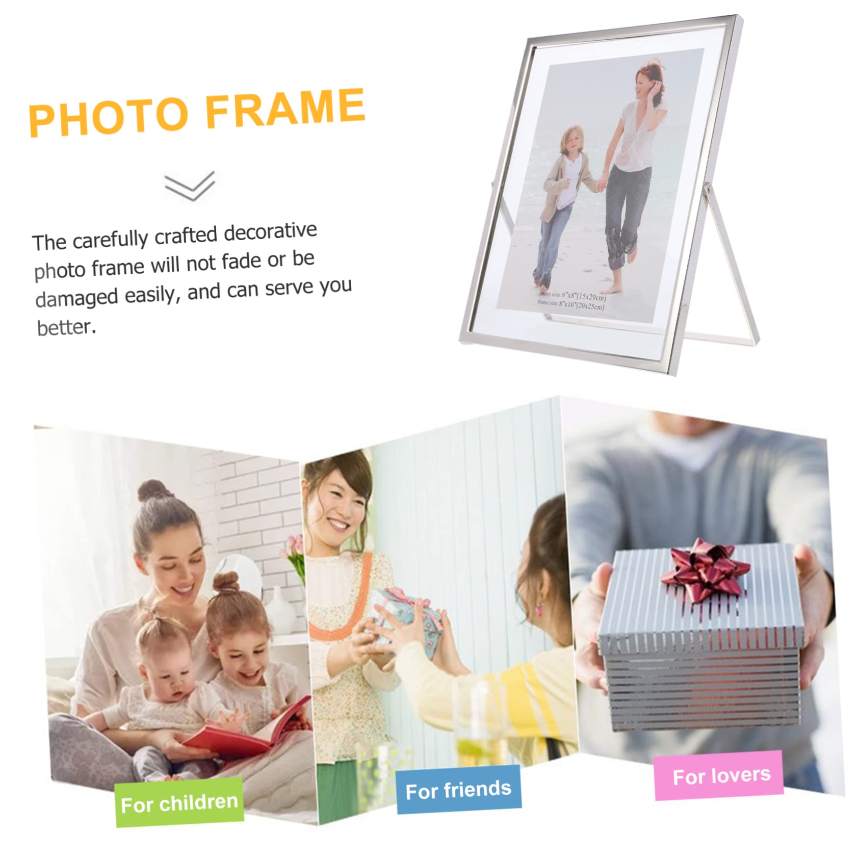 Cadre Photo Simple et Élégant en Verre Cadre Photo de Table Transparent Argenté Support Double Face pour Décoration Maison pour Exposition