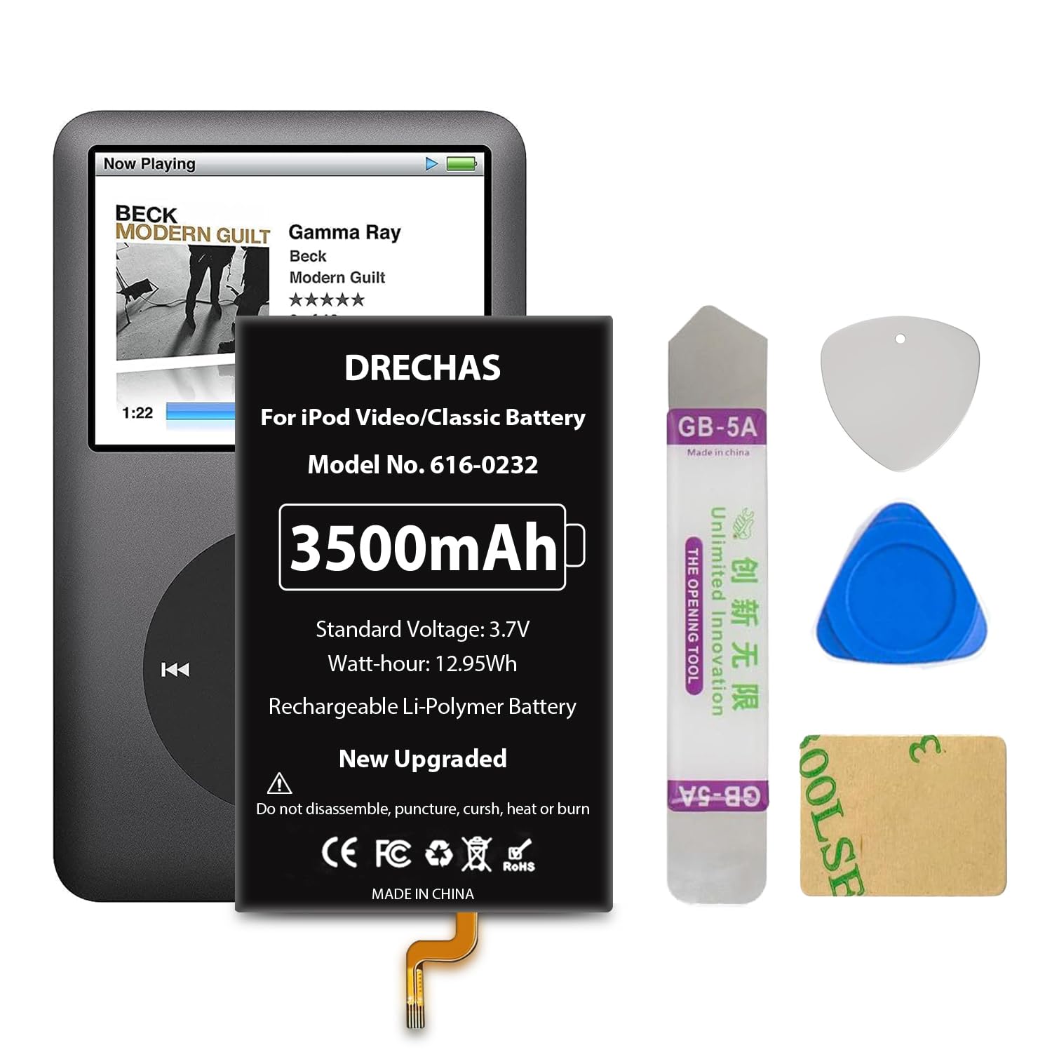 3500mAh Battery for iPod Classic/Video 5th - 7th Generation with Repair Tool Kit