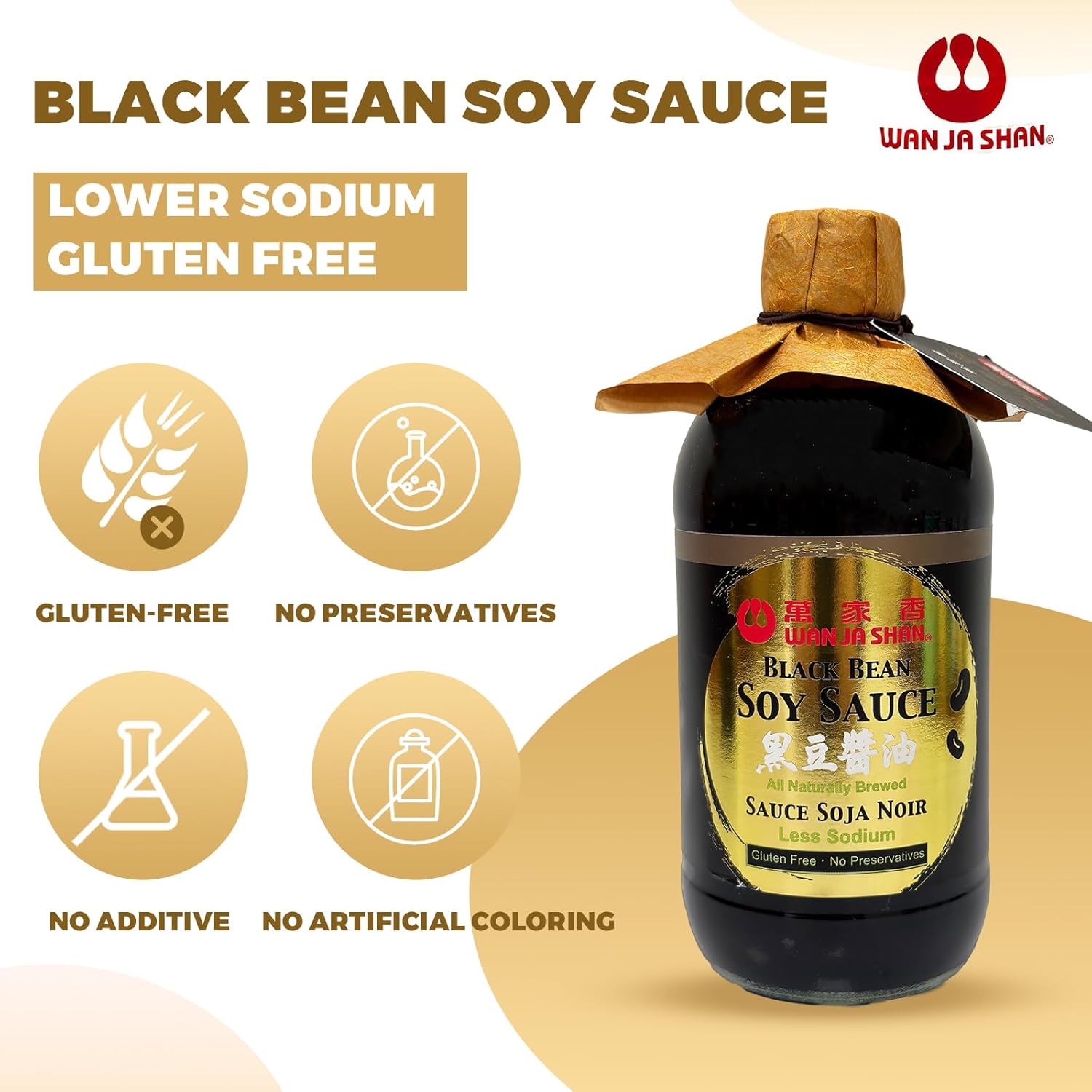 Wan Ja Shan Black Bean Soy Sauce Made with Premium Black Beans, All Naturally Brewed, Less Sodium, Gluten Free, No Preservatives, Great for All Kinds Cooking , Stir-fry, Dipping, Roasting, Marinating, Stewing and more. 15oz Pack of 2 - Image 3