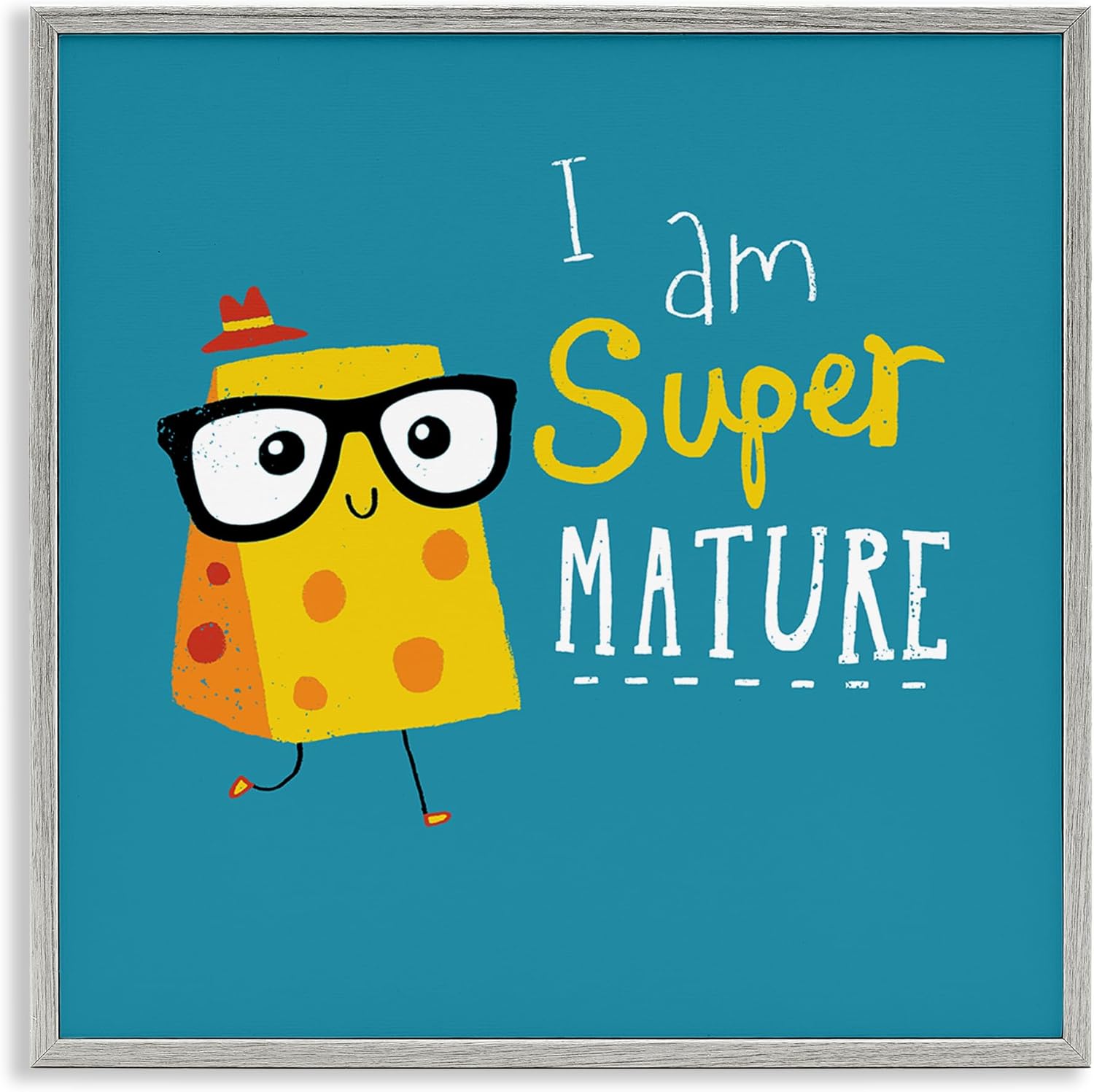 Stupell Industries 'Super Mature Swiss Cheese Humor Phrase Typography', Framed Giclee Art, Gray, 24 x 24 Inches, Easy to Hang and Sturdy, Made in USA, by Michael Buxton