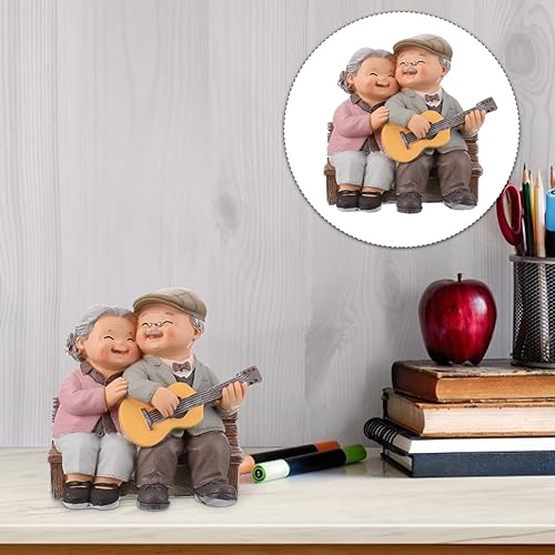 Miniatura 8 de Estatuas de pareja de ancianos amorosos, estatuas de resina en miniatura para el día de San Valentín para decoración de boda del hogar (toca la