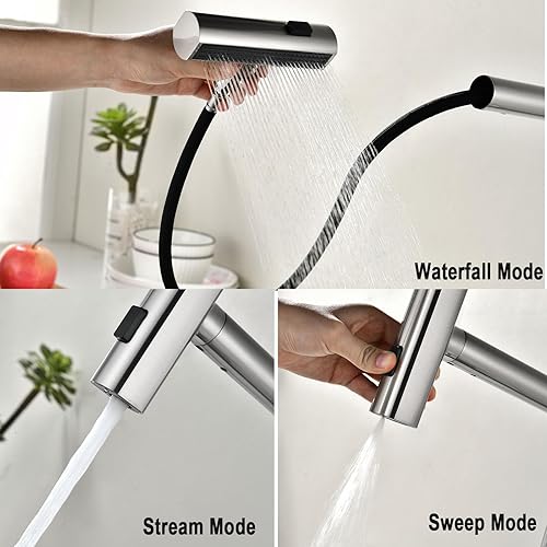 Miniatura 10 de Grifo de cocina en cascada con rociador extraíble, grifo de fregadero de cocina LED con pantalla de temperatura, grifo de cocina extraíble moderno,
