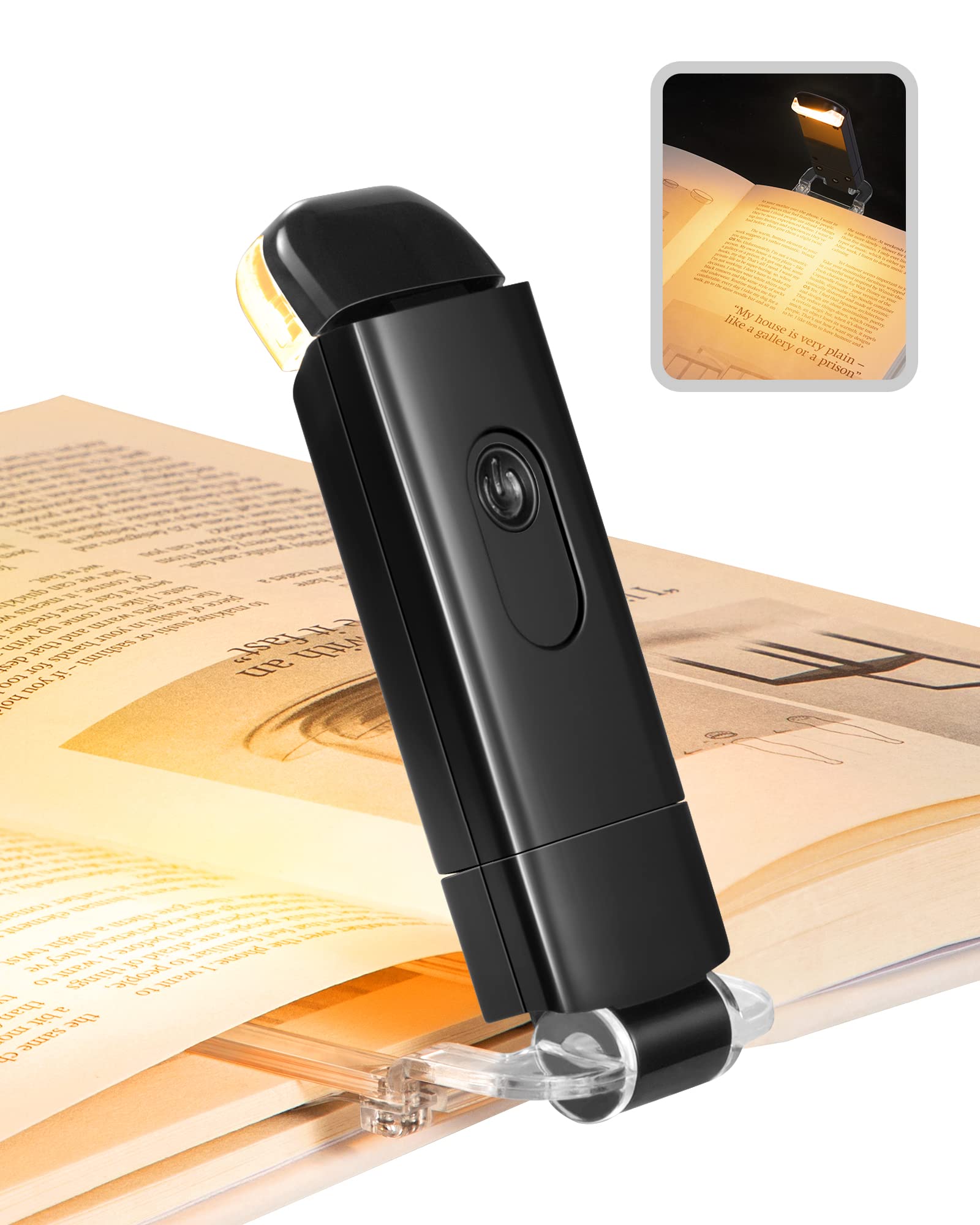 DEWENWILS Book Reading Light, Amber Warm Clip On LED with 3 Adjustable Brightness for Eye Protection, Rechargeable USB, Gifts for Bookworms, Kids (Black)